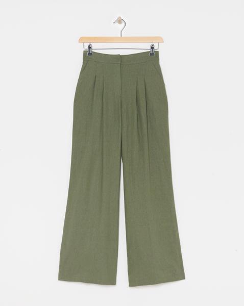 Linen Pleated Wide Leg Trousers