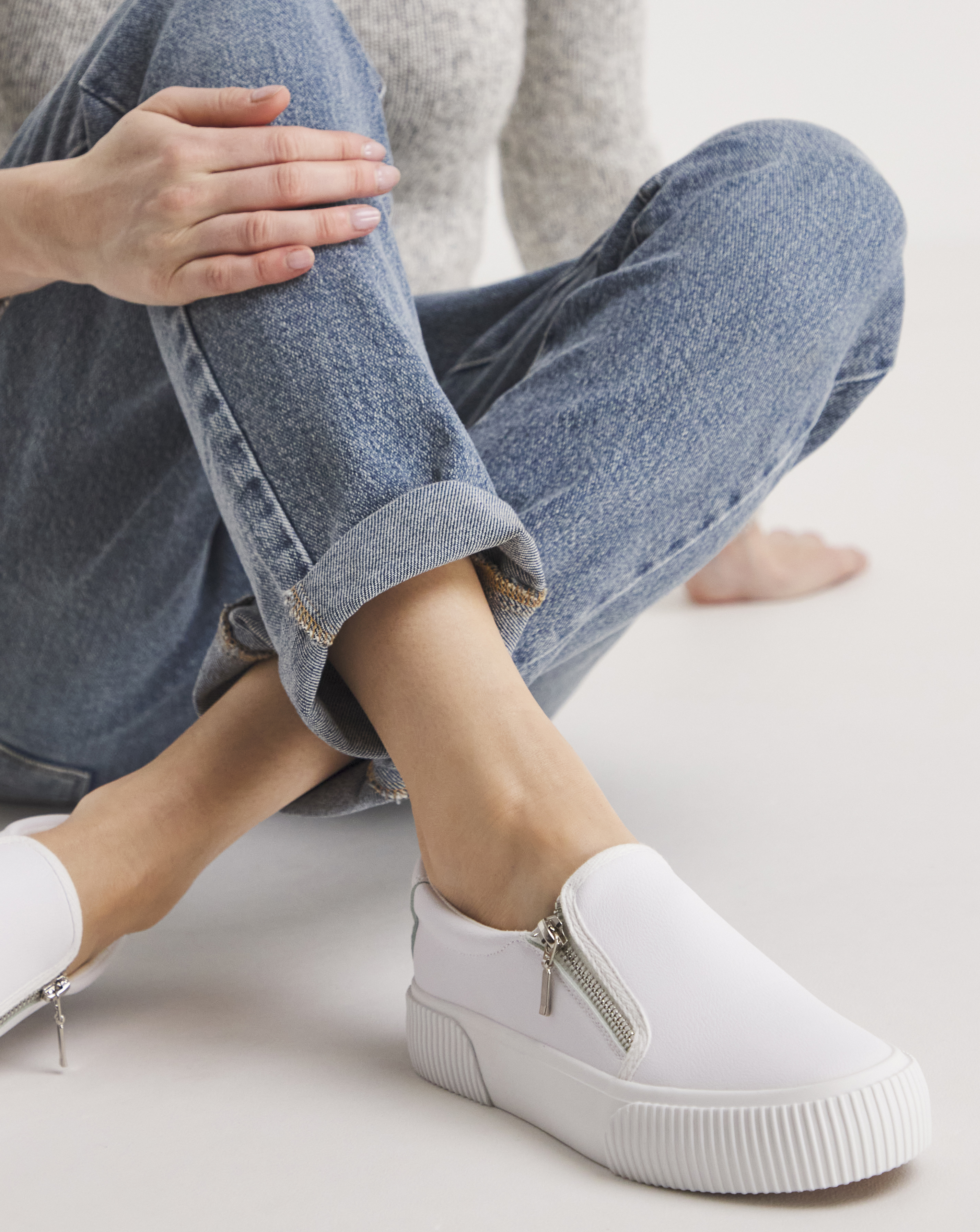 Side Zip Tumbled Trainers Wide Fit
