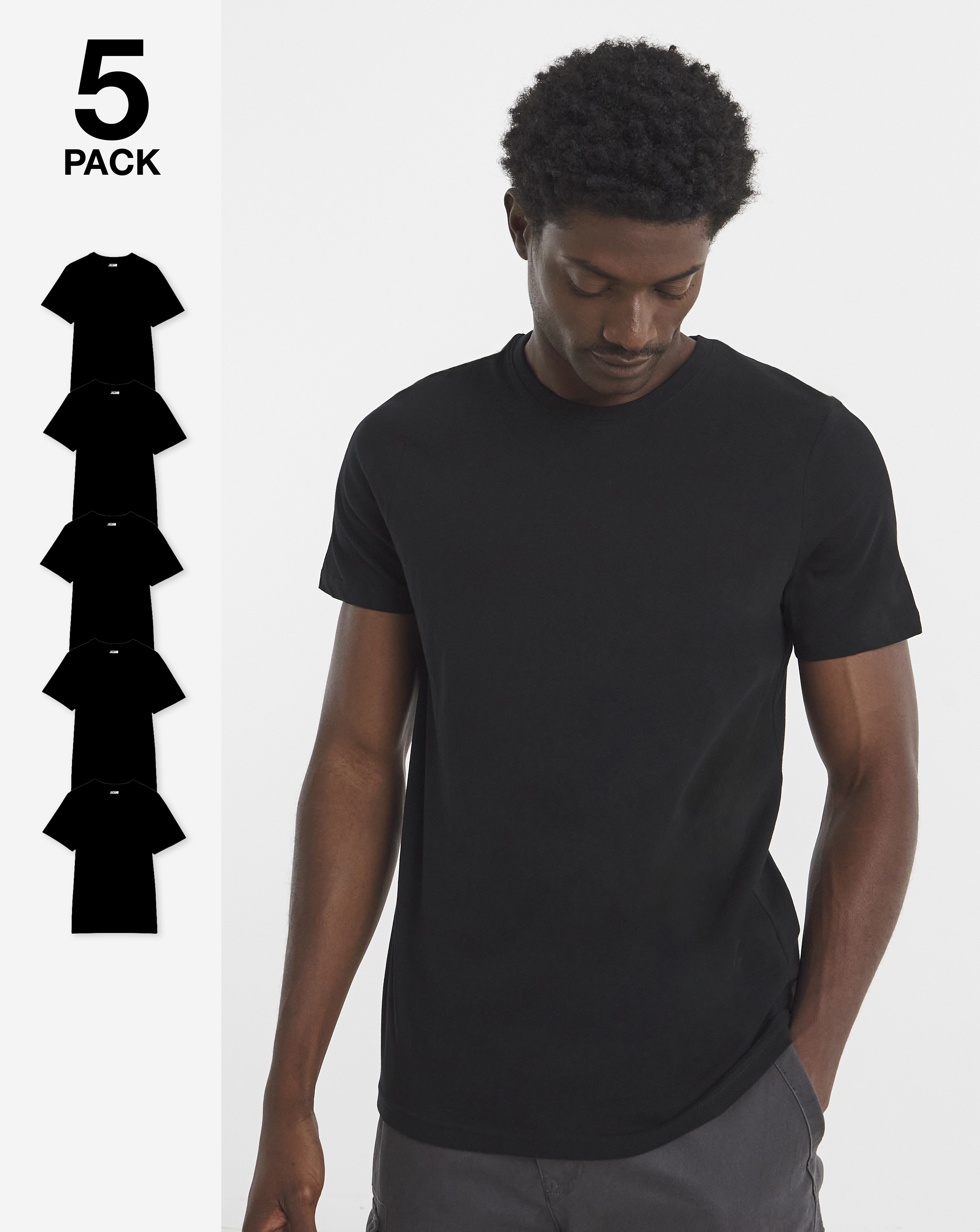 5 Pk Pure Cotton Crew Neck T-Shirts