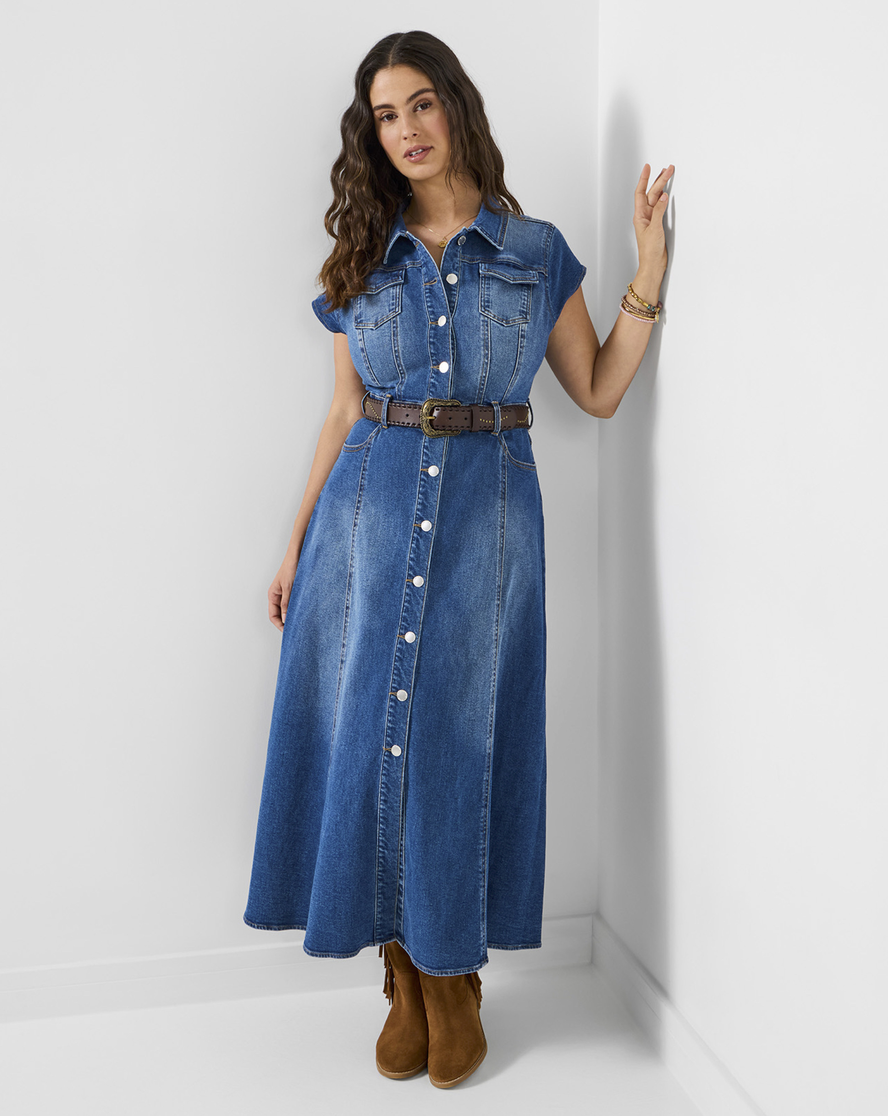 JB Sara Stretch Denim Maxi Dress