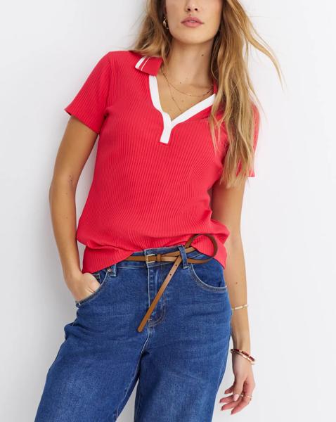 Polo Collar Short Sleeve Top