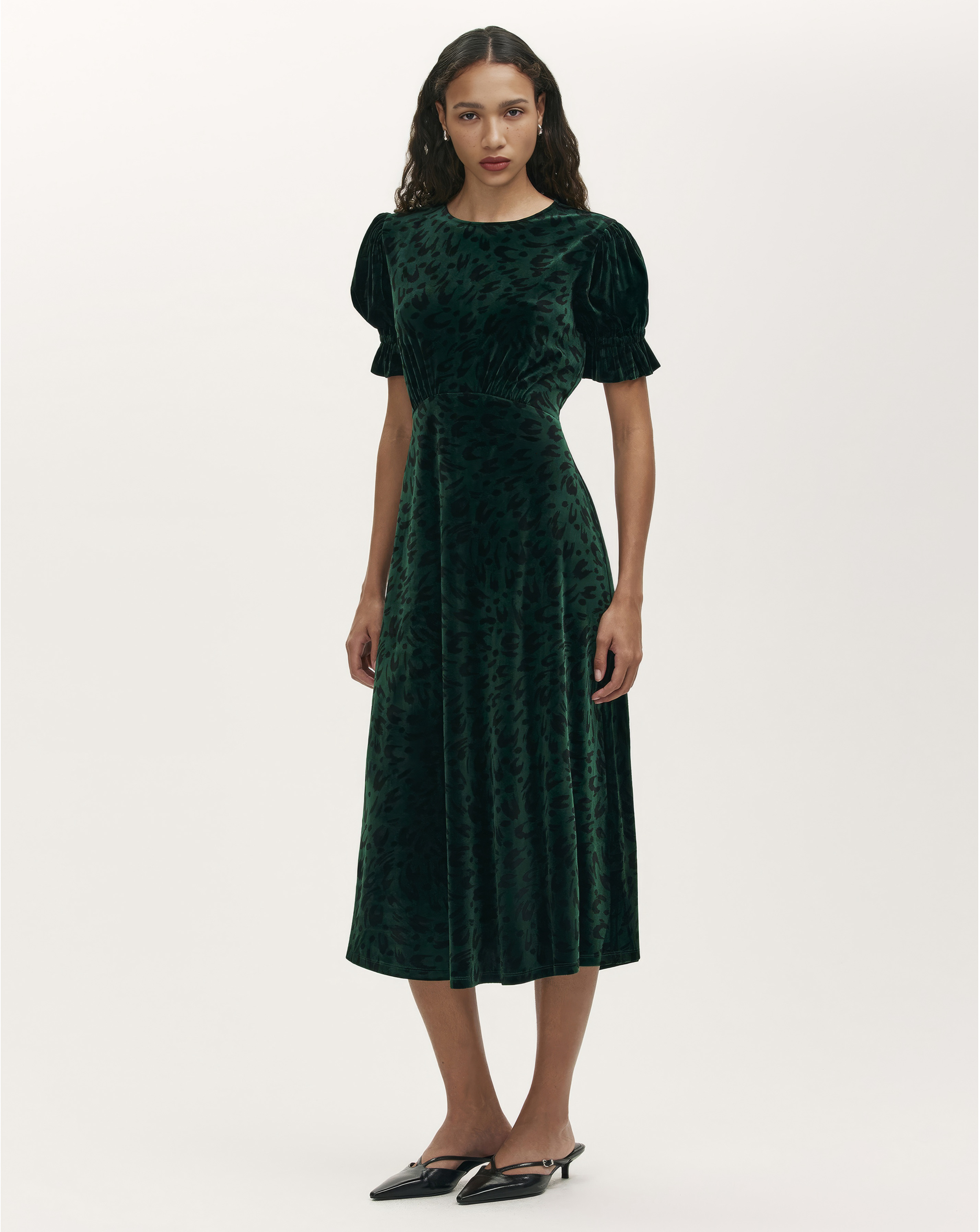 Finery London Animal Print Velvet Dress
