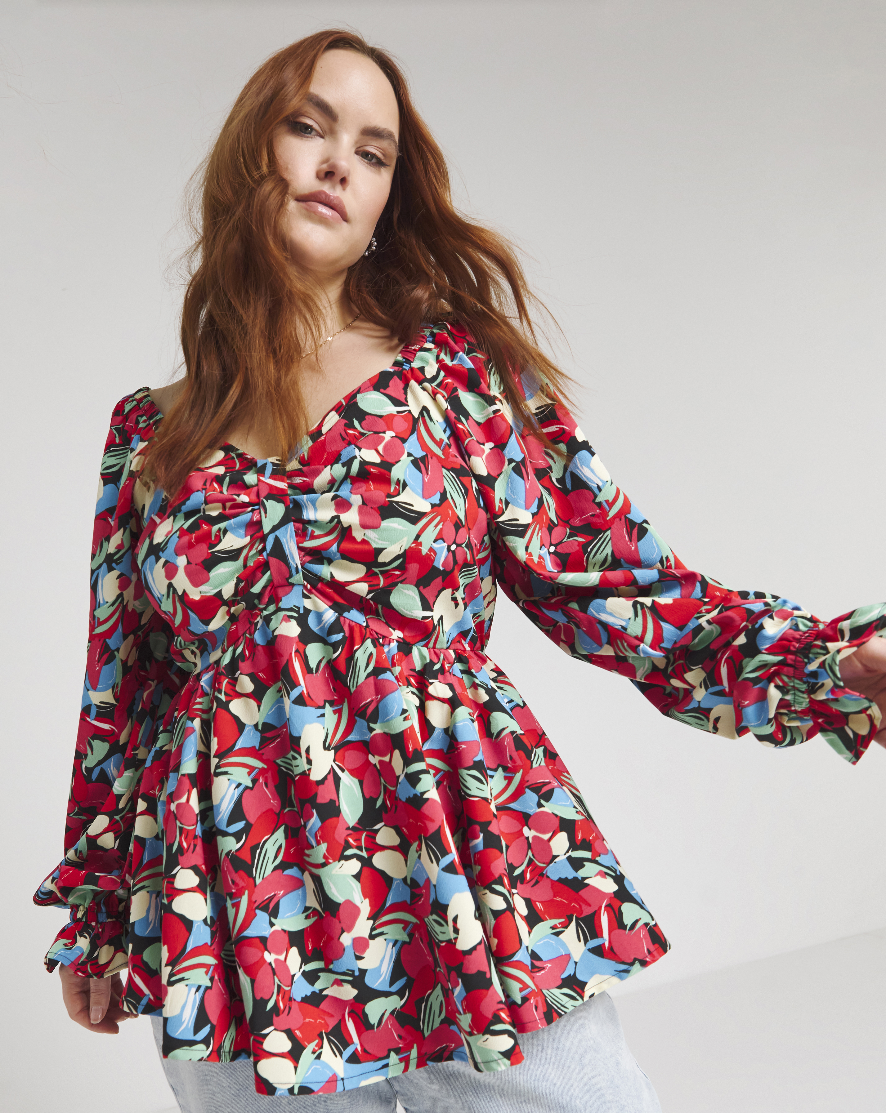 Floral Print Bow Front Blouse