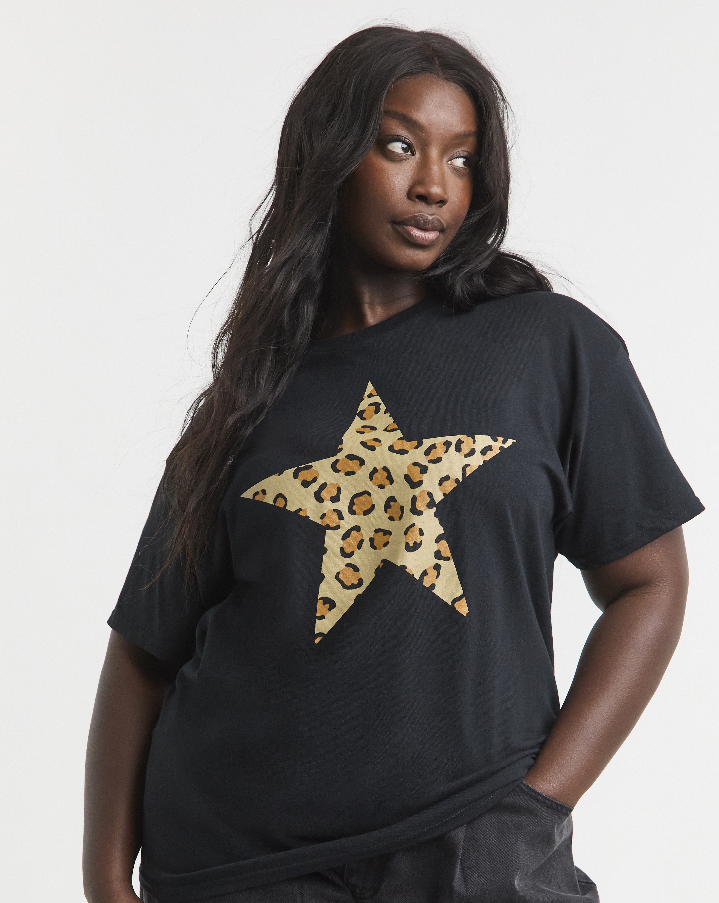 Simply Be Leopard Star Graphic T-Shirt