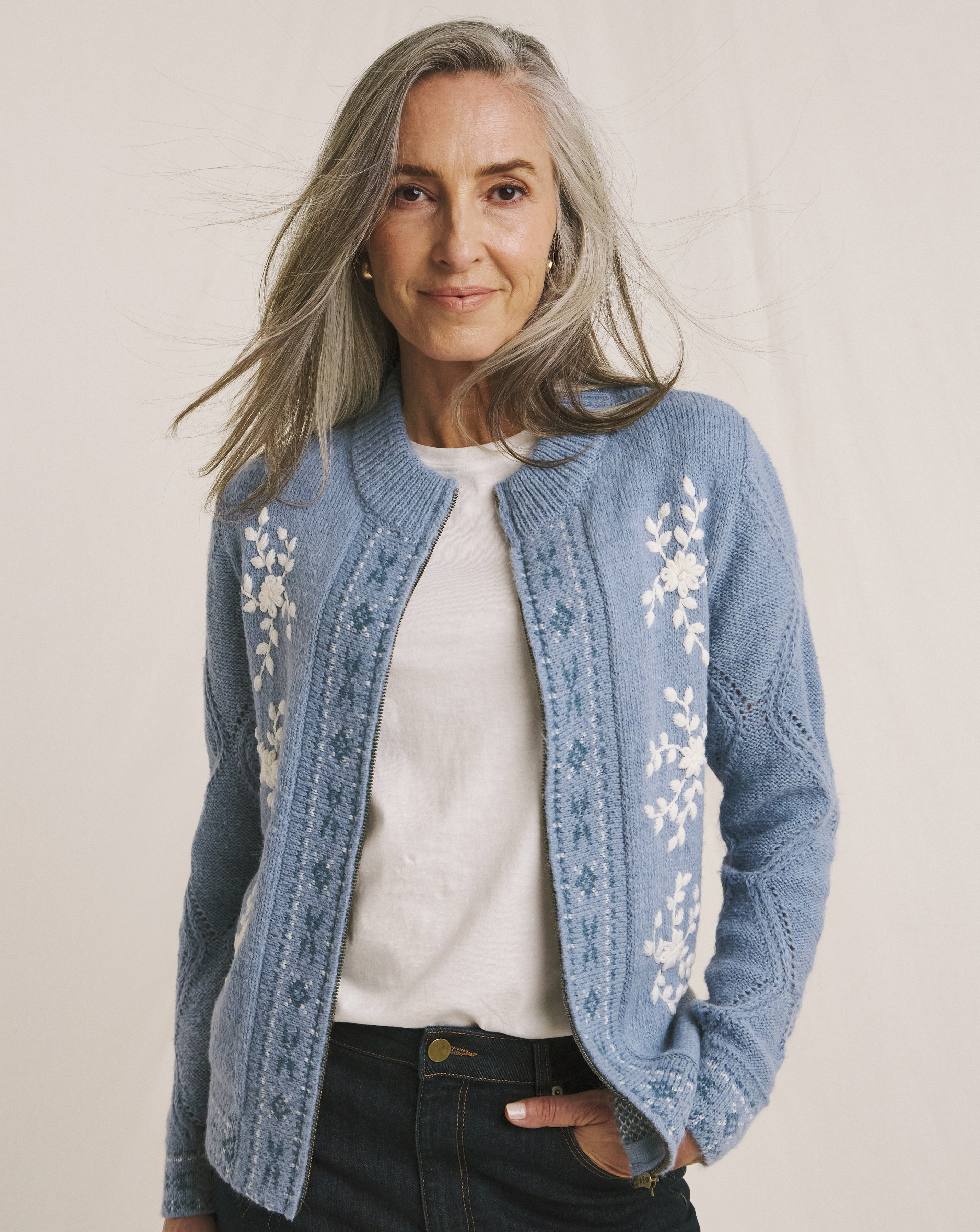 Julipa Zip Up Embroidered Knitted Jacket
