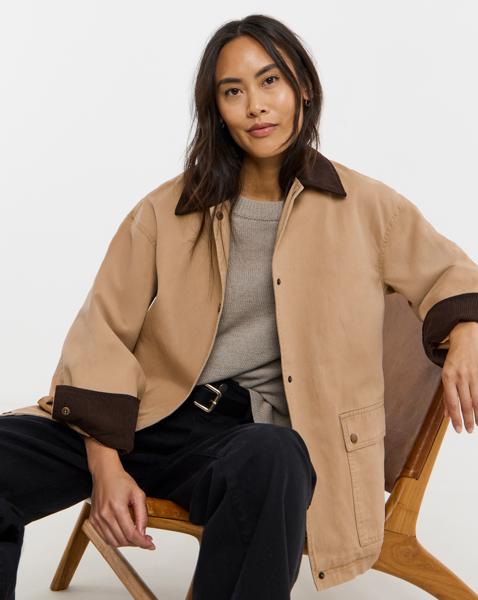 Cord Collar Relaxed Utility Barn Jacket