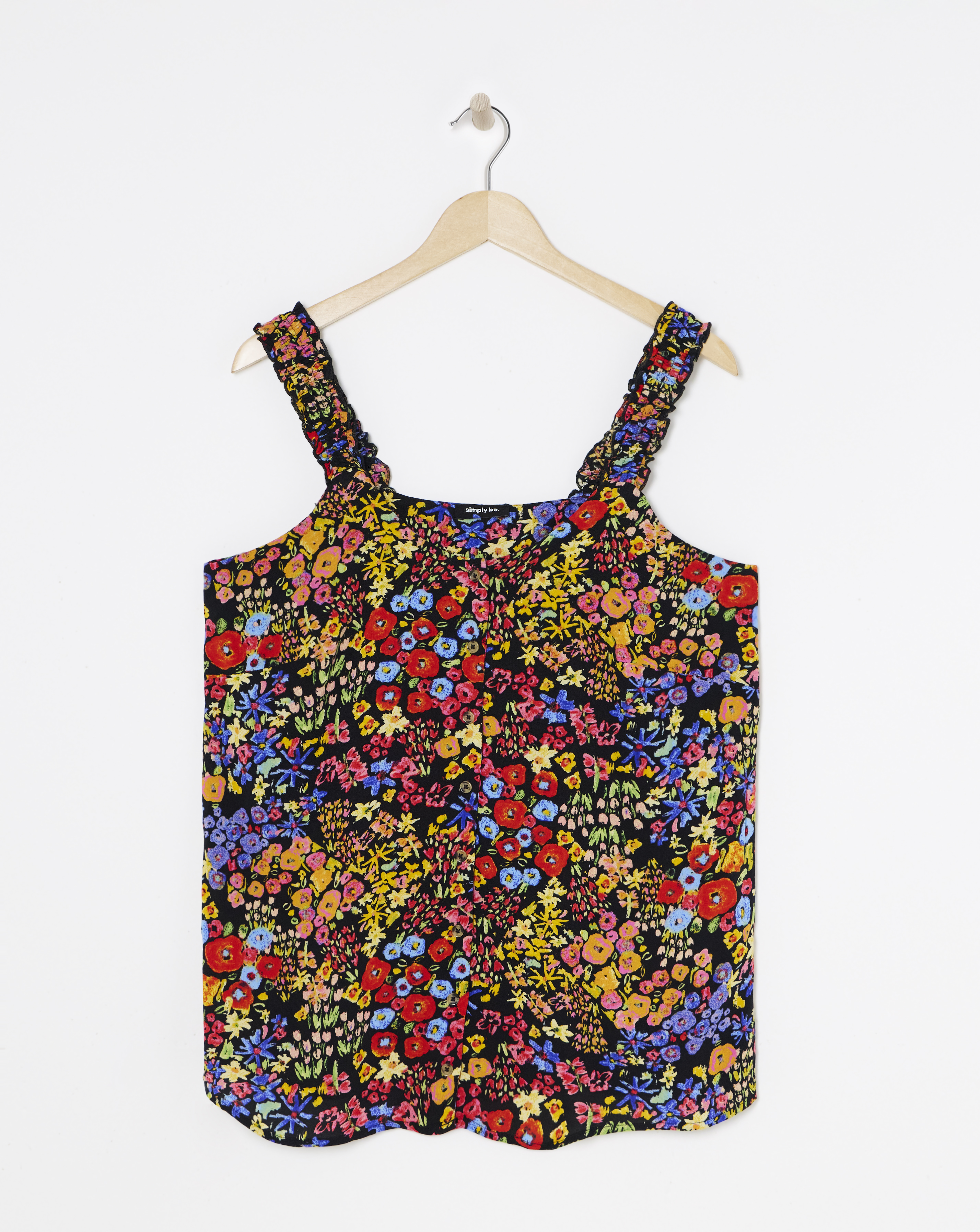 Floral Print Button Frill Strap Cami