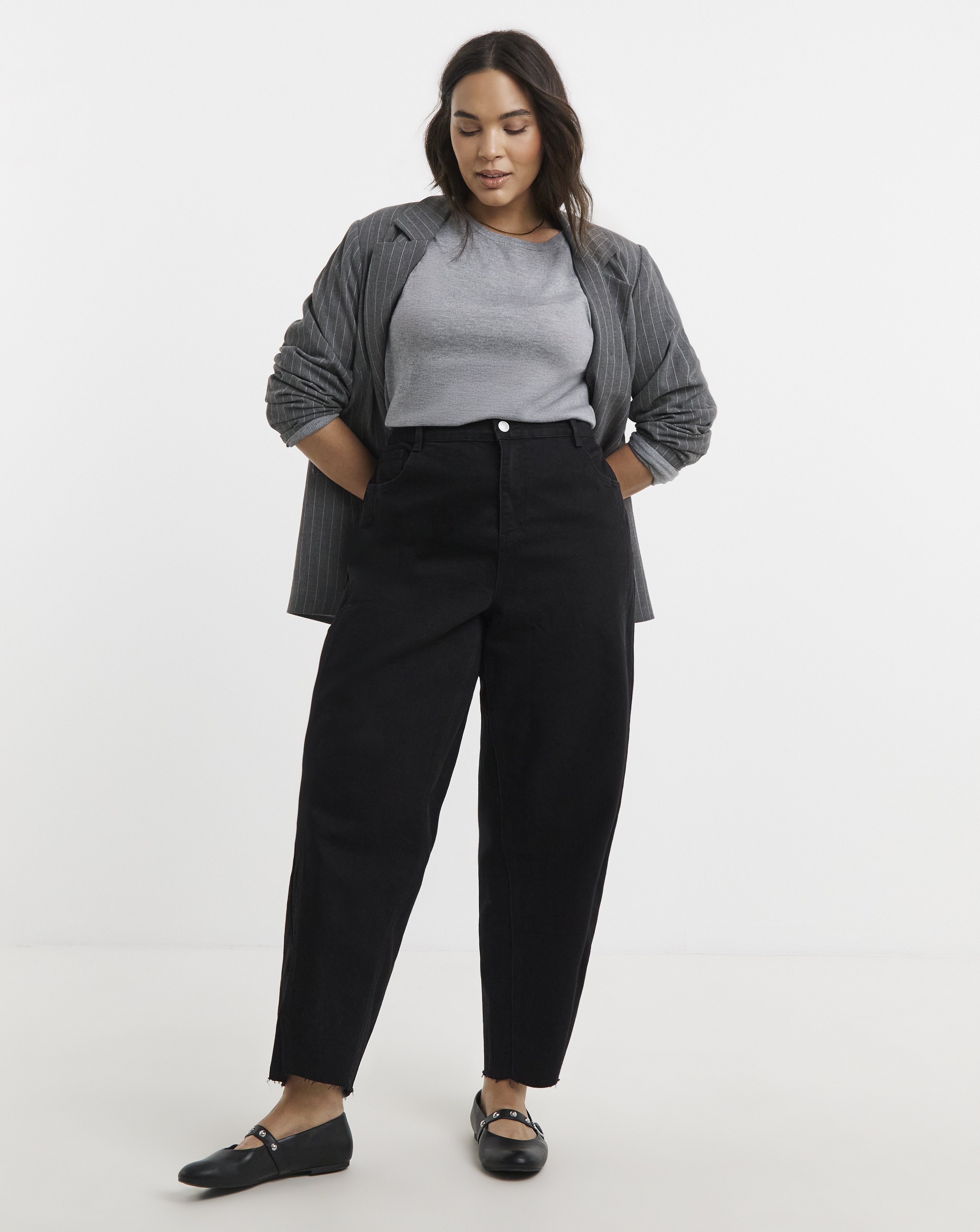 Simply Be Black Barrel Leg Jean - Washed Black