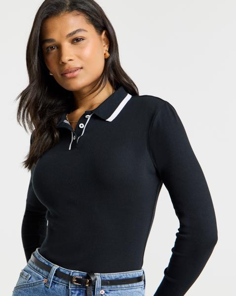 Contrast Tipping Ribbed Polo Neck