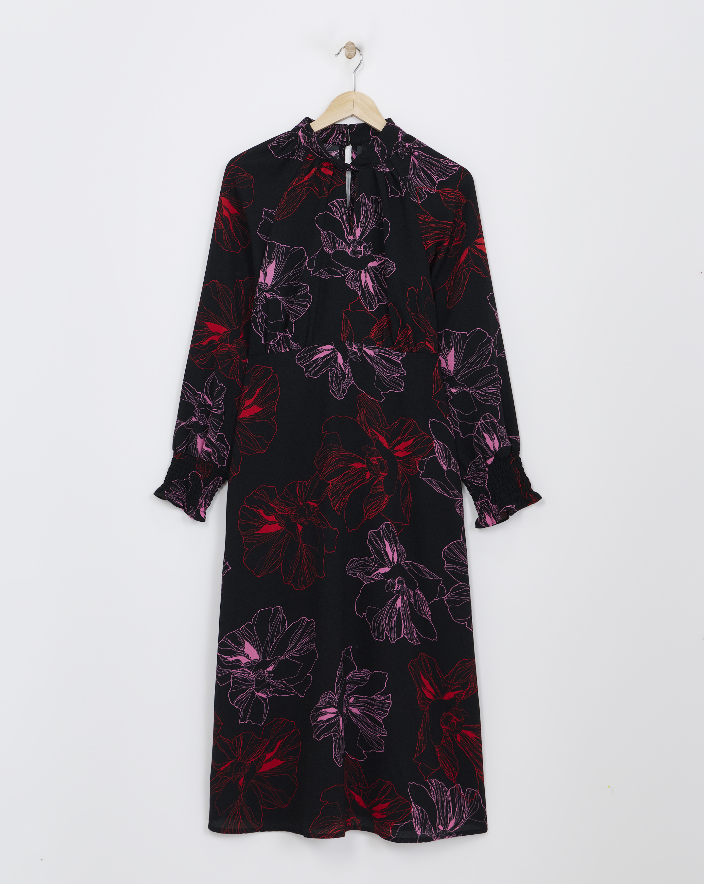 Balloon Sleeve Keyhole Neck Dress