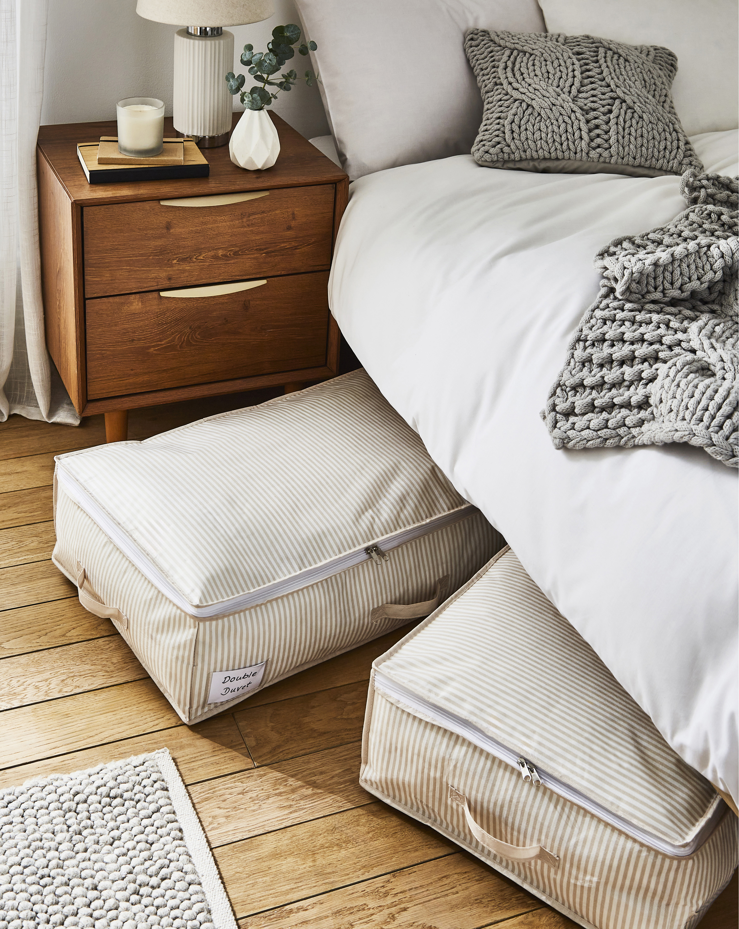 Set of 2 Striped Underbed Storage Bag - Natural