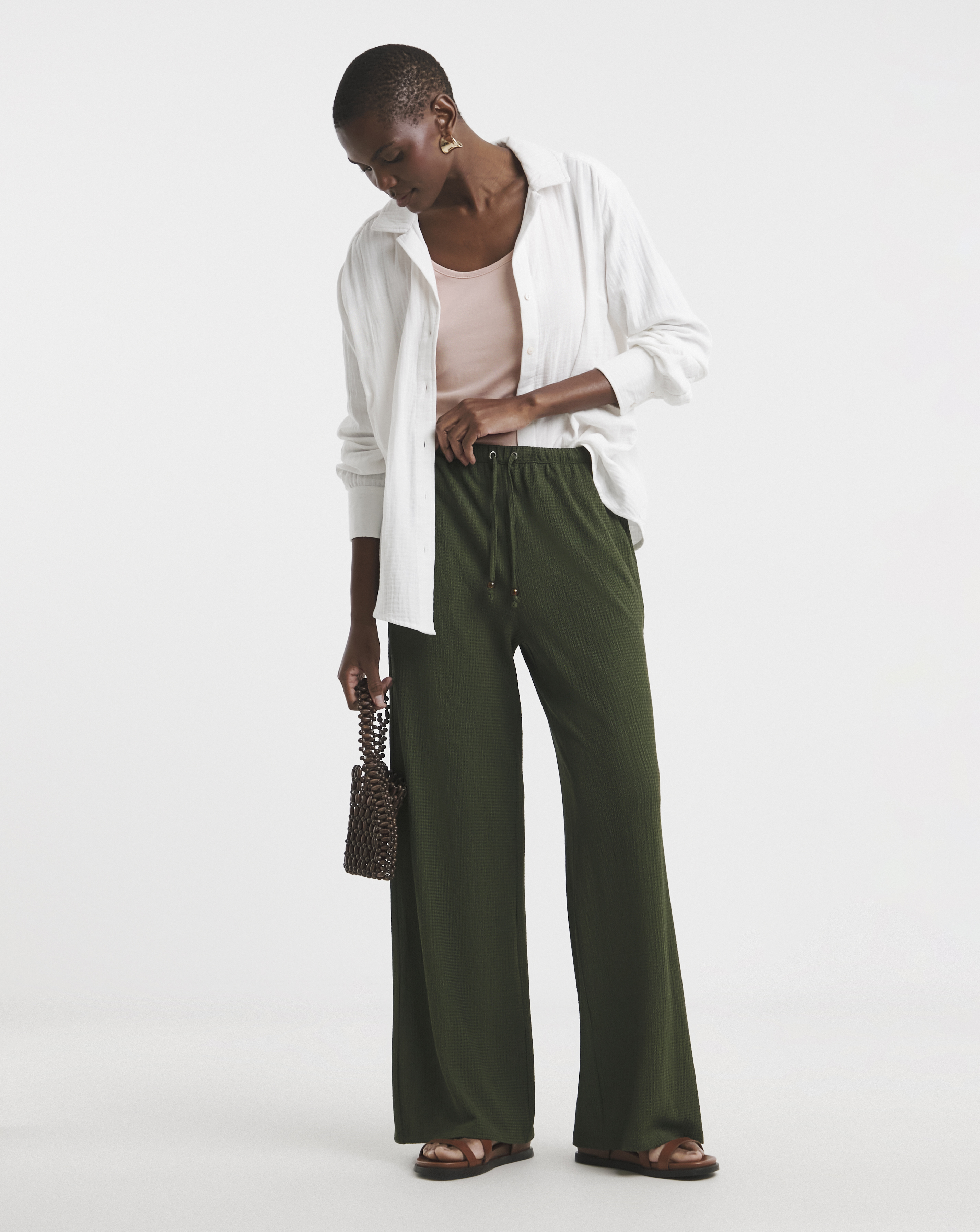 Crinkle Jersey Pull On Wide Leg Trouser