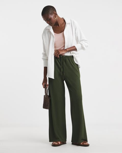 Crinkle Jersey Pull On Wide Leg Trouser