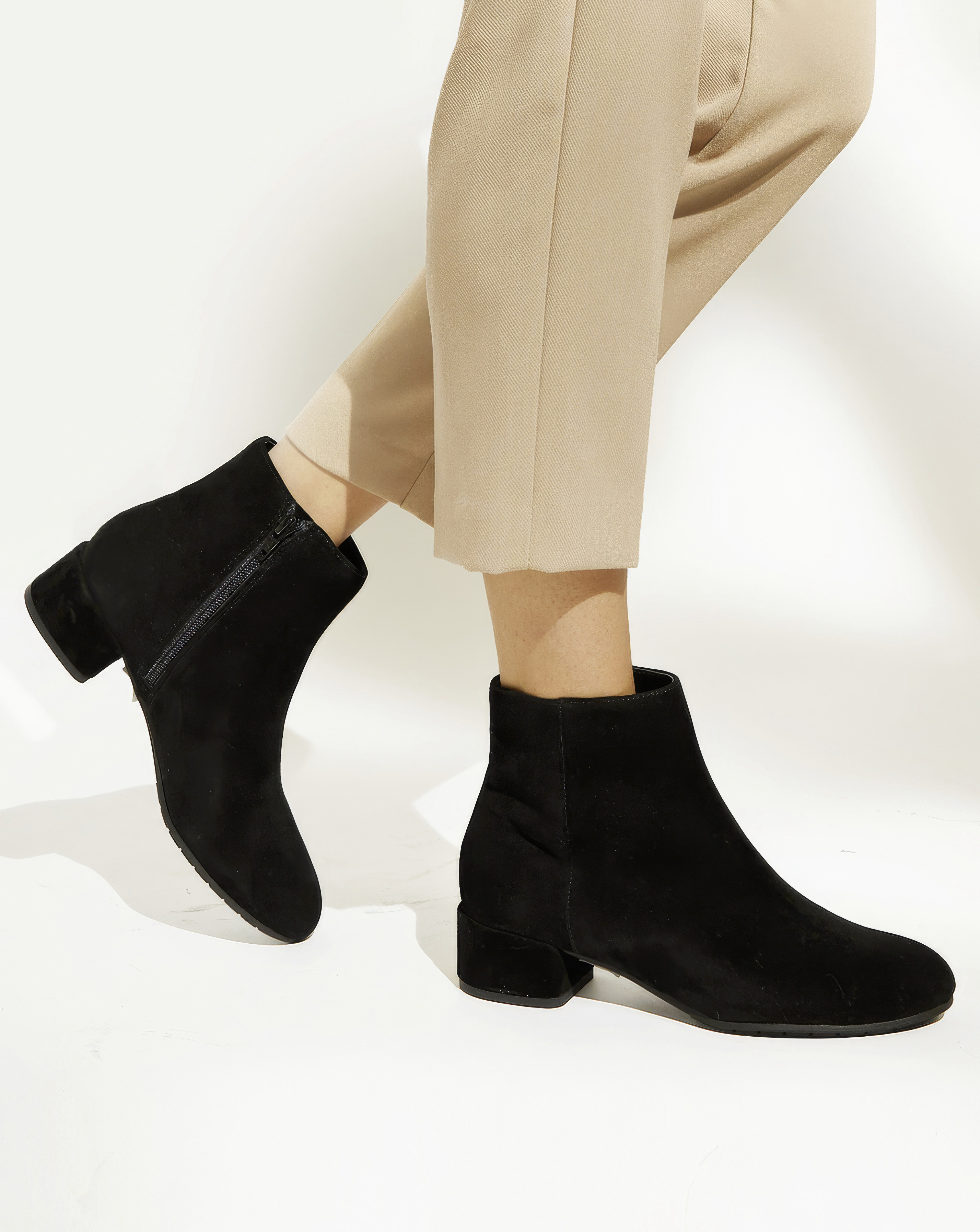 Pippie Black Suede Ankle Boots Wide Fit