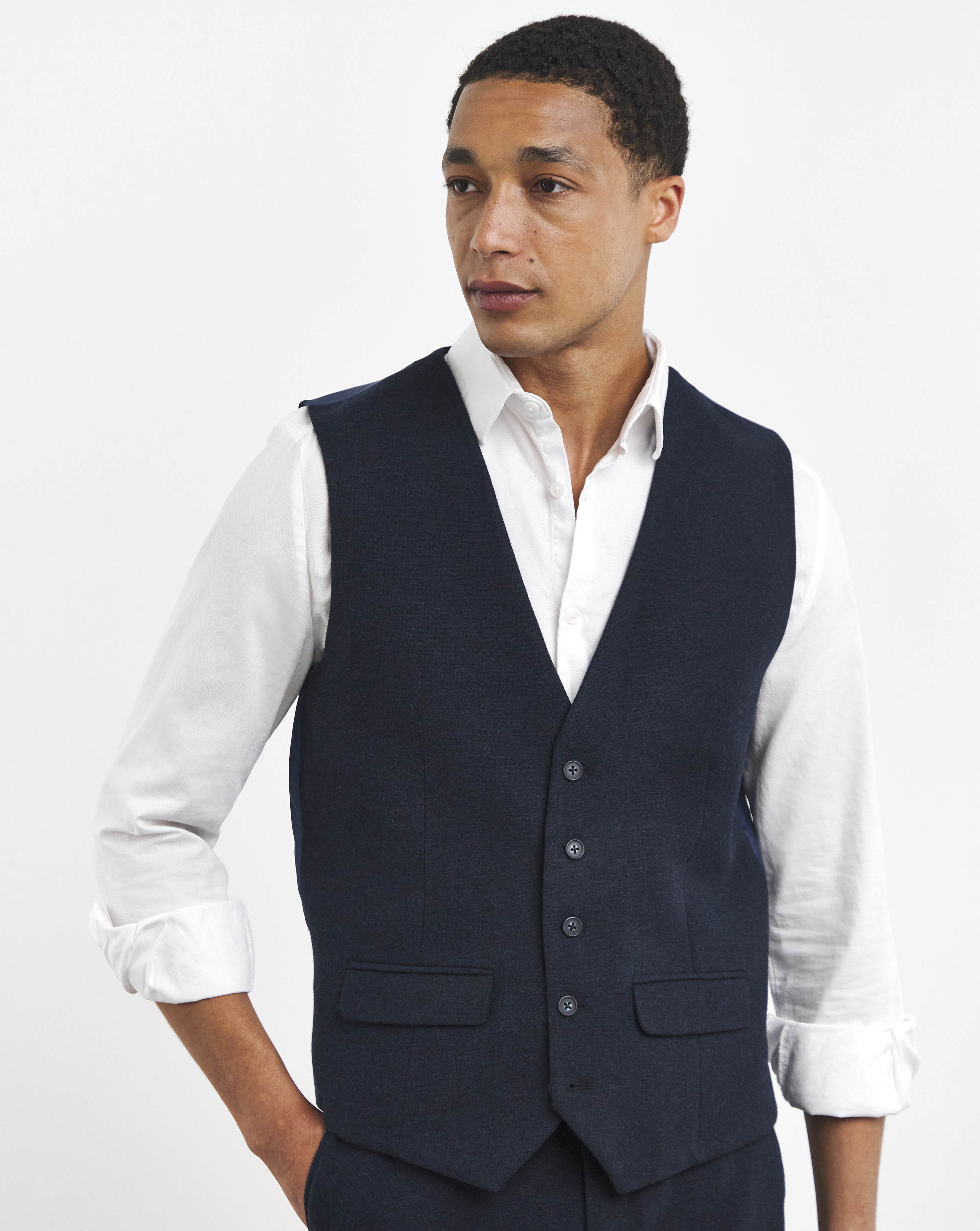 Navy Wool Blend Waistcoat