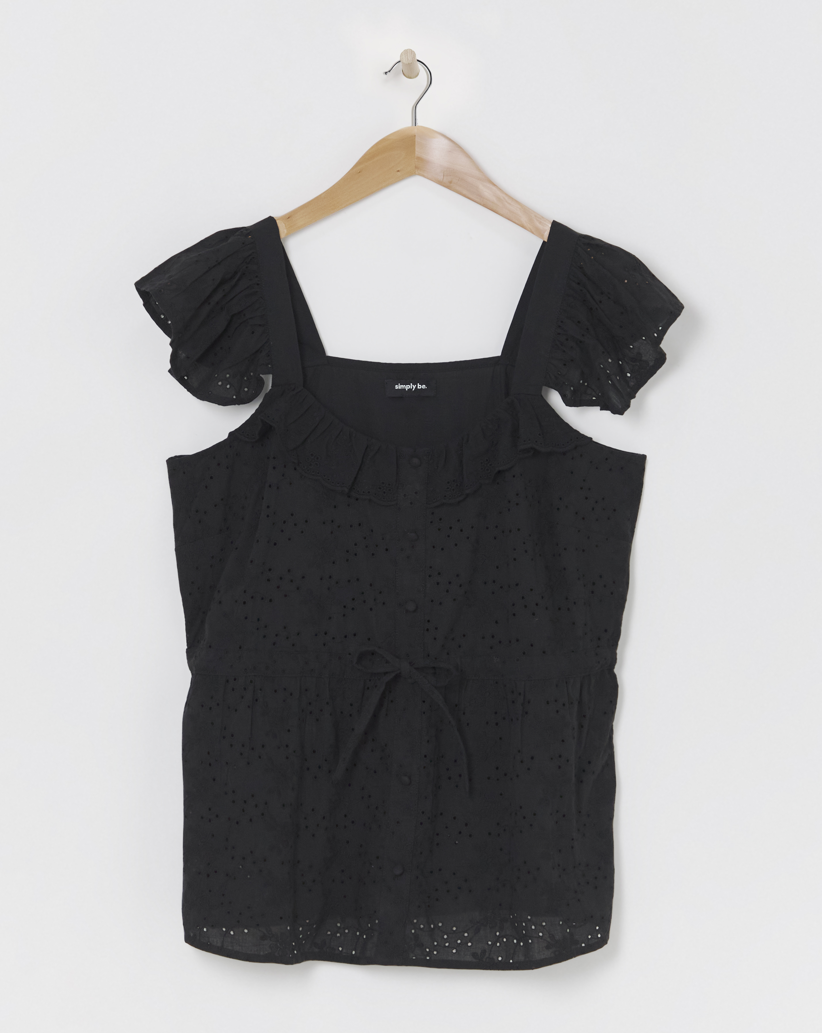 SBE Black Frill Sleeve Broderie Blouse