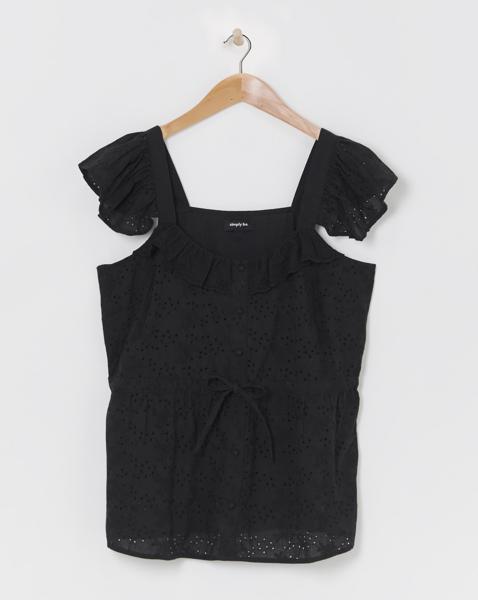 SBE Black Frill Sleeve Broderie Blouse