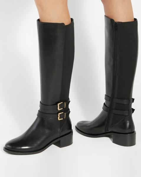 Dune Tatter Black Leather Stretch-Back Knee-High Boots Standard Fit - Image