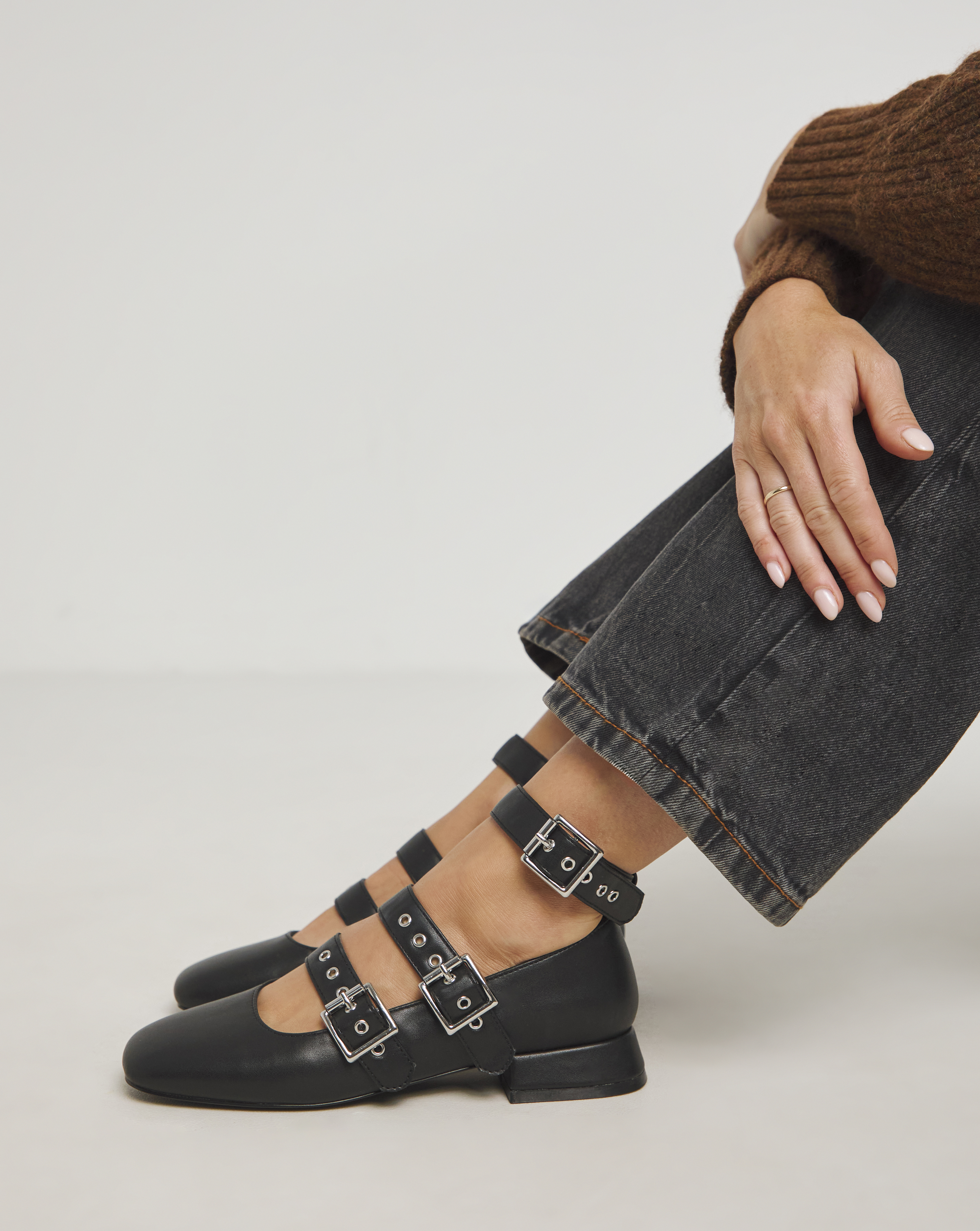 Multi Strap Buckle Block Heel Shoes Wide