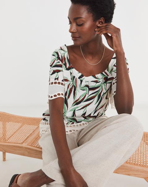Square Neck Broderie Sleeve and Hem Top