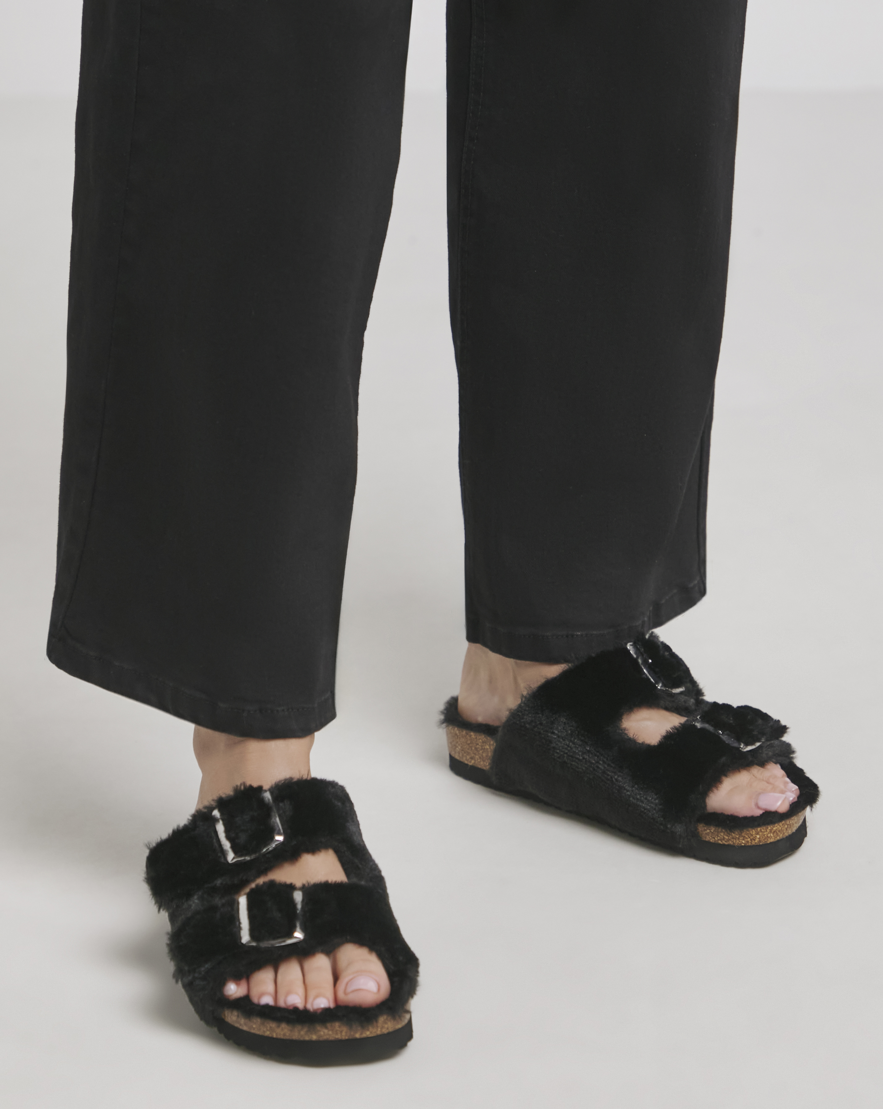 Fluffy Two Strap Footbed Slipper Ex Wide