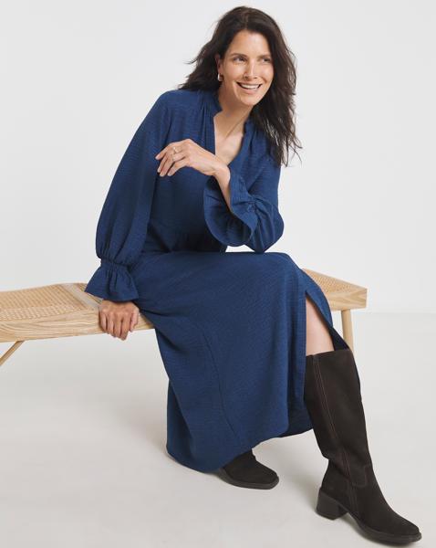 Collarless Flared Sleeve Smock Dress - Image