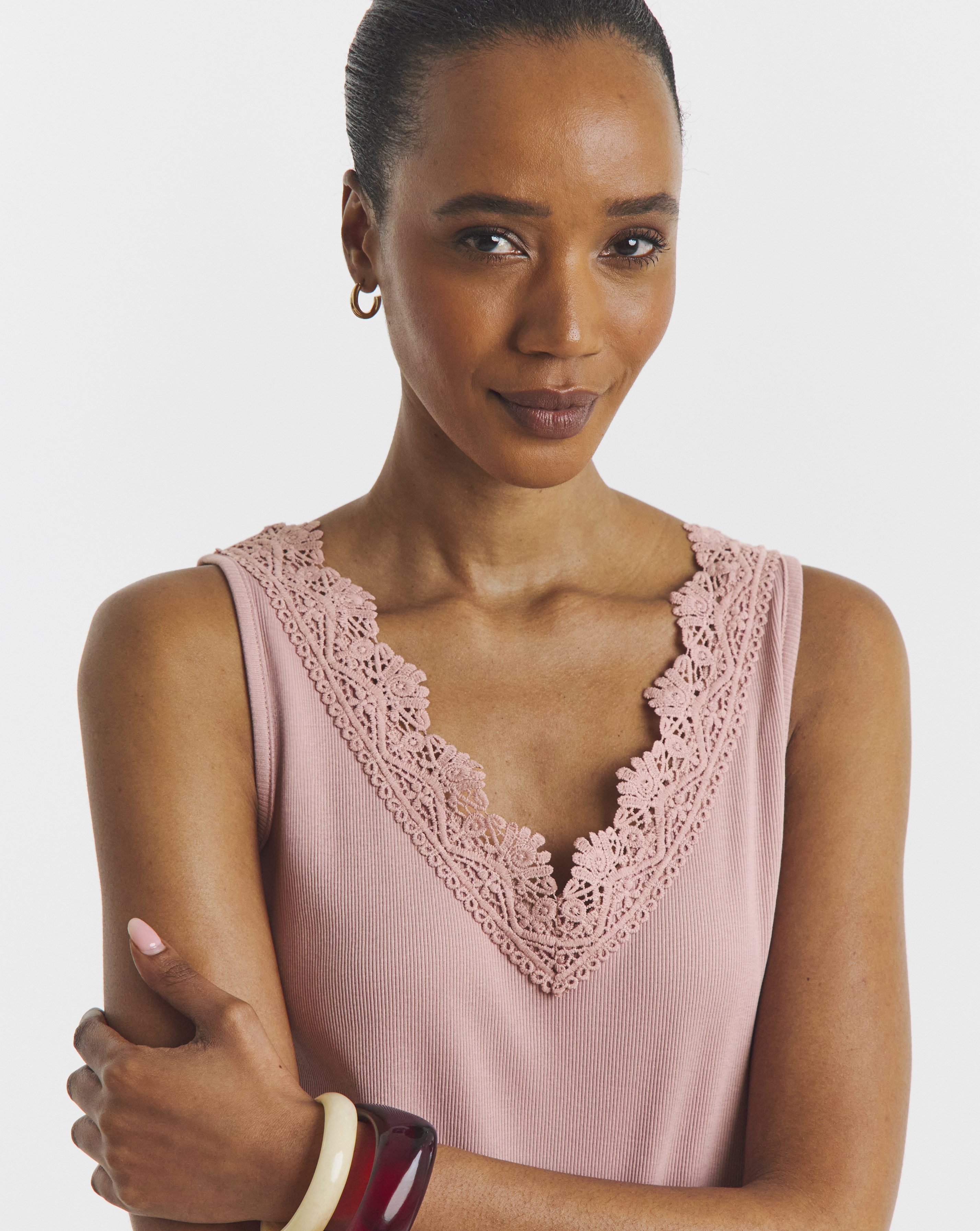 V-Neck Lace Trim Vest