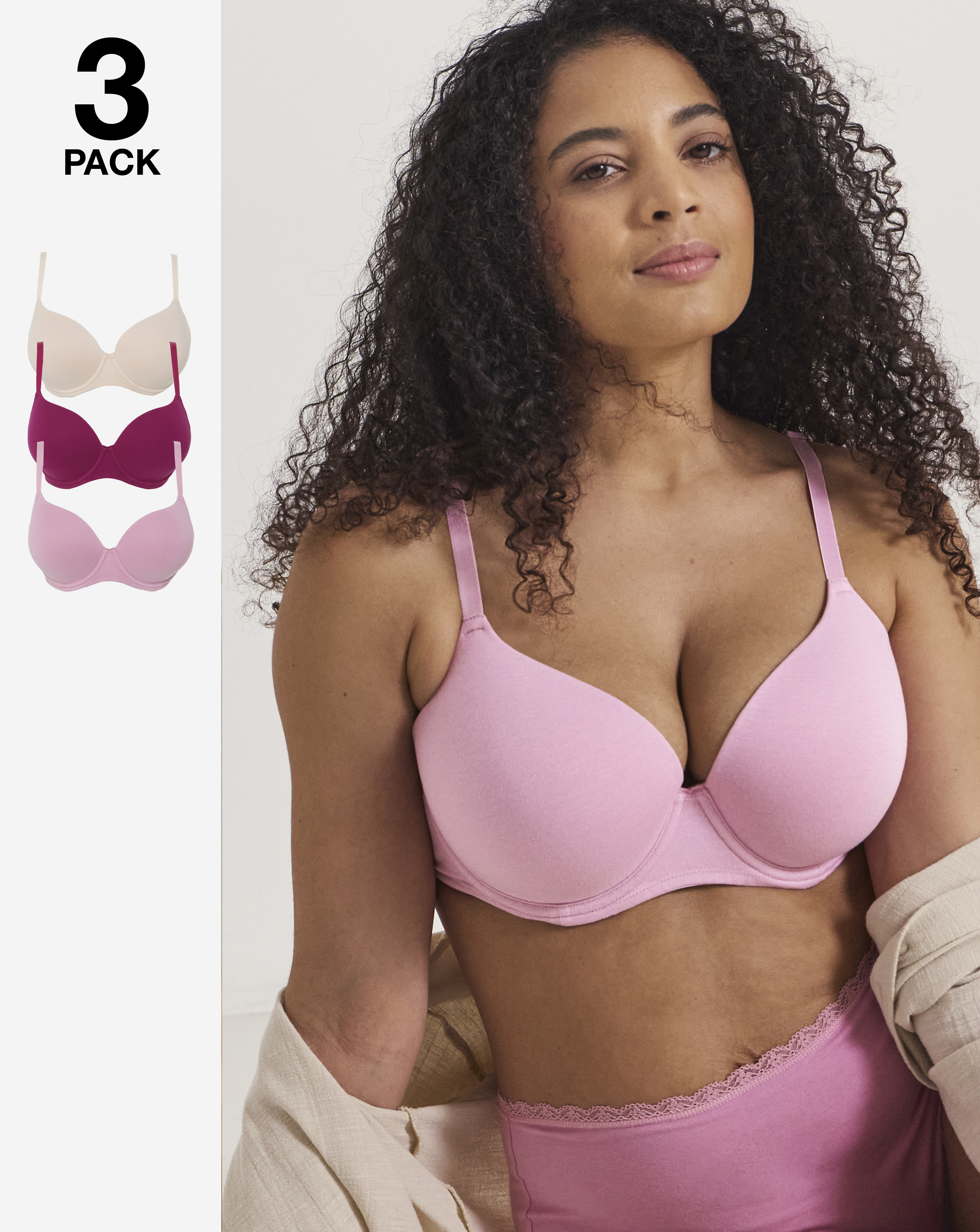 3 Pack Cotton T-Shirt Bras