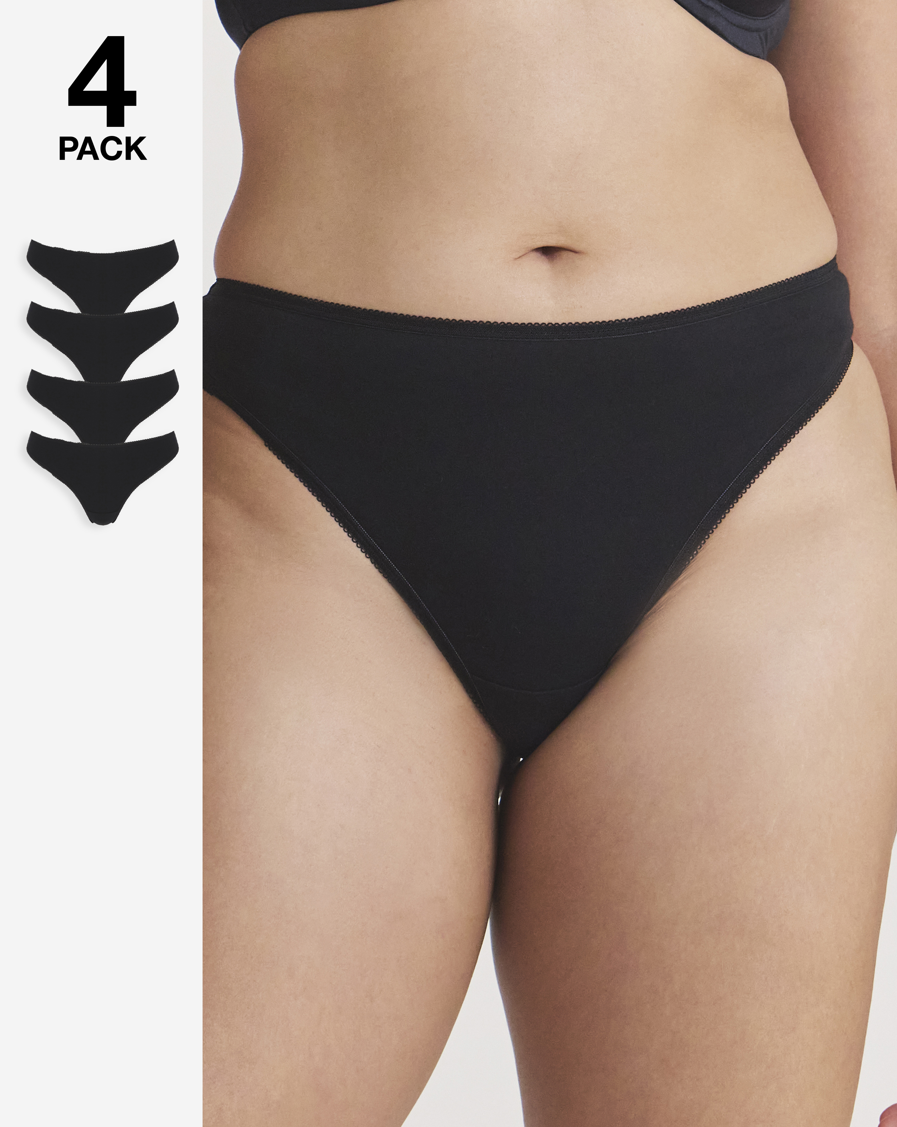 Pretty Secrets 4 Pack Value Cotton Thongs In Black | UK Size 41974 Women's