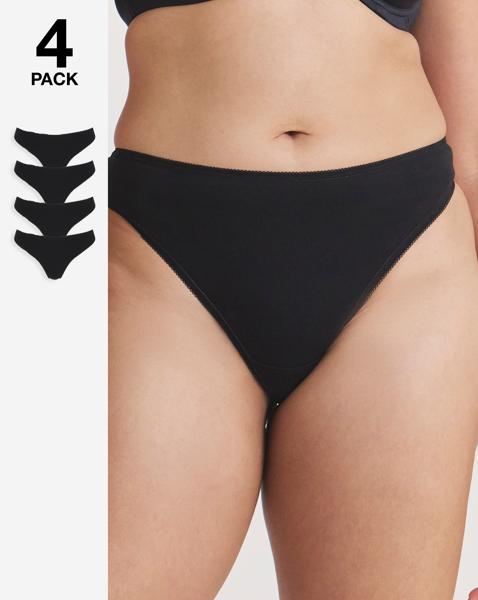 Pretty Secrets 4 Pack Value Cotton Thongs In Black | UK Size 41974 Women's