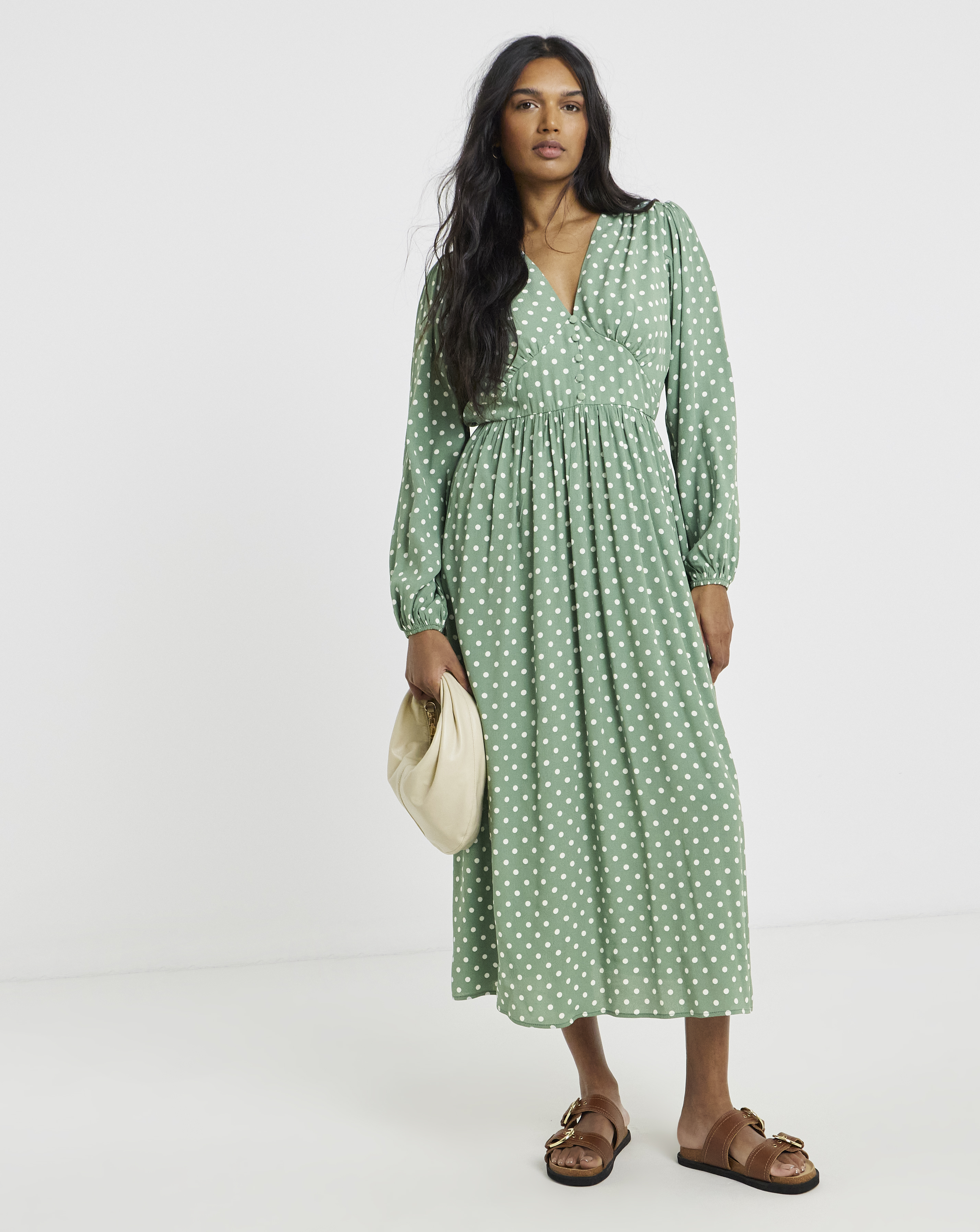 Printed Waist Detail Midi Dress