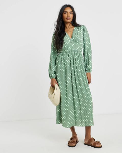 Printed Waist Detail Midi Dress