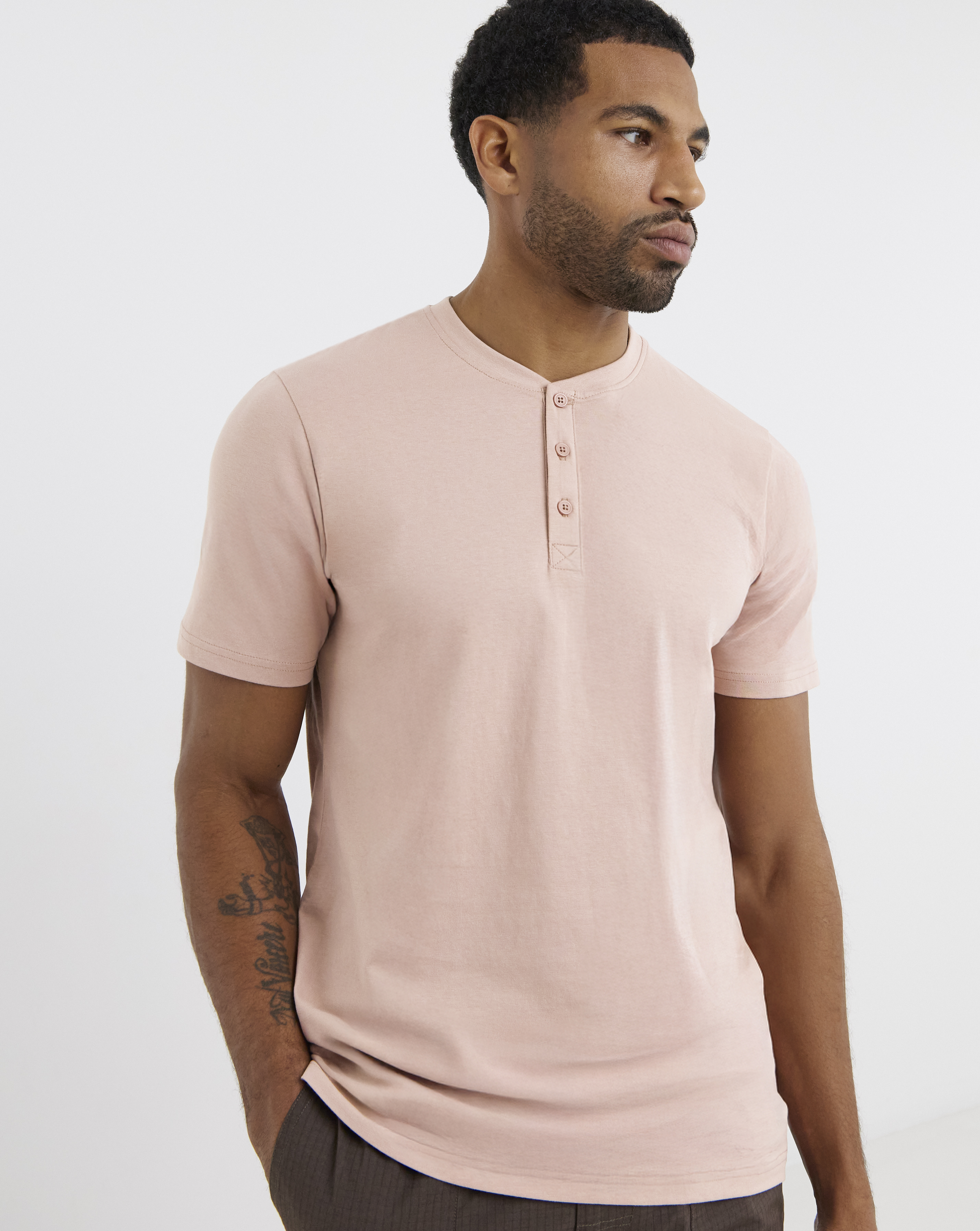 Pure Cotton Grandad T-Shirt Long- Pink