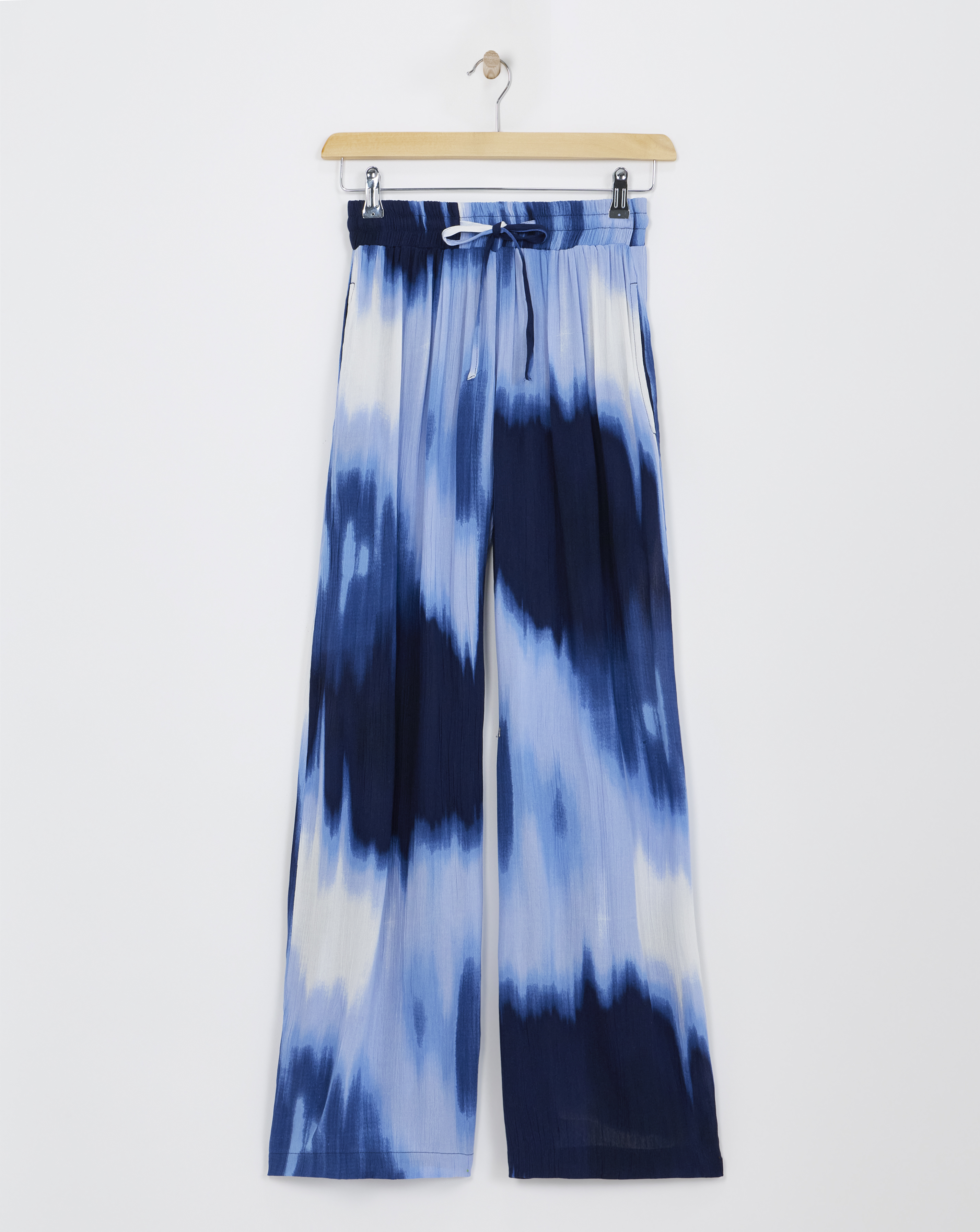 Crinkle Shirred Waist Wide Leg Trousers