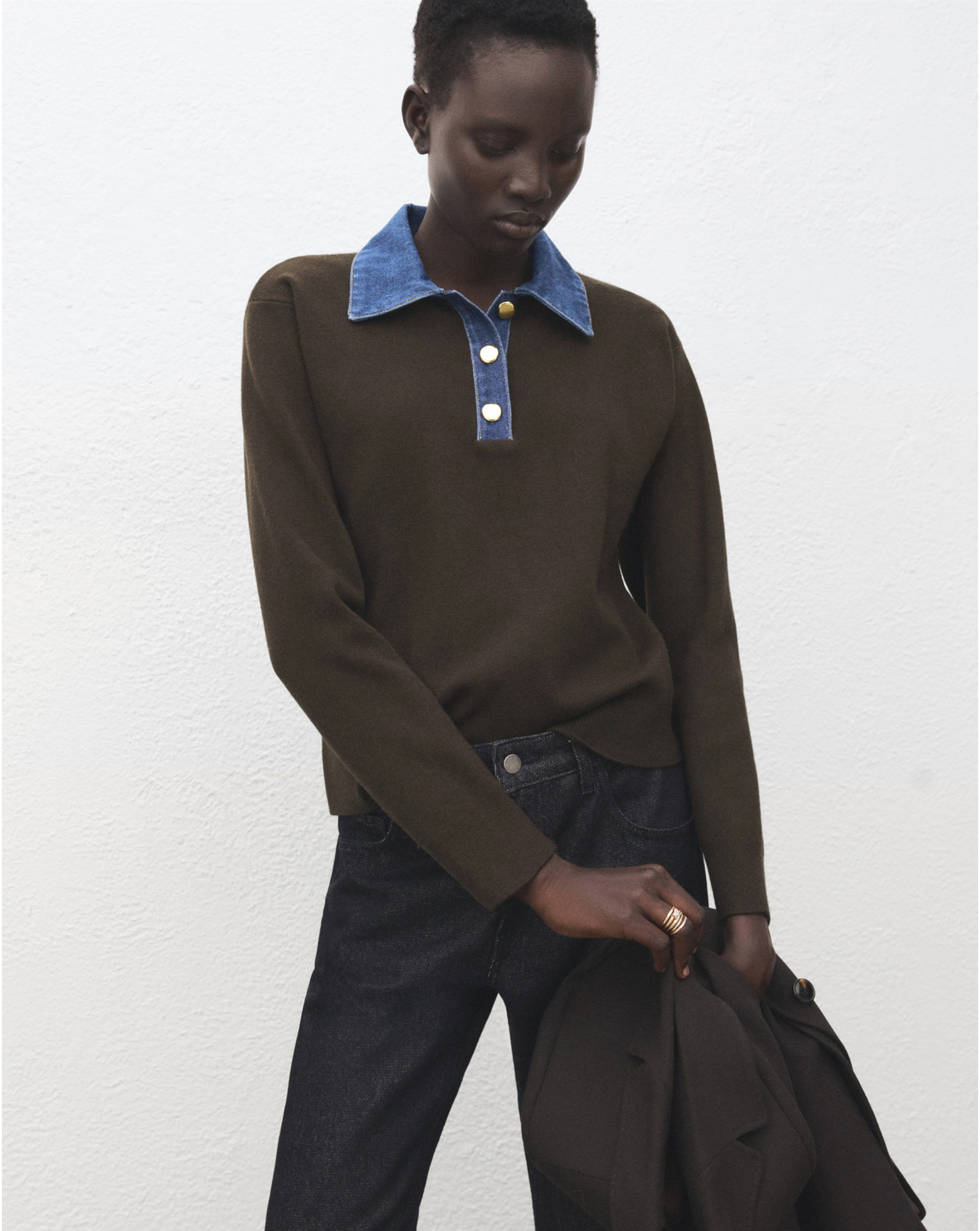 Mango Women's Jumper - Long Sleeve - Dark Brown - Size L