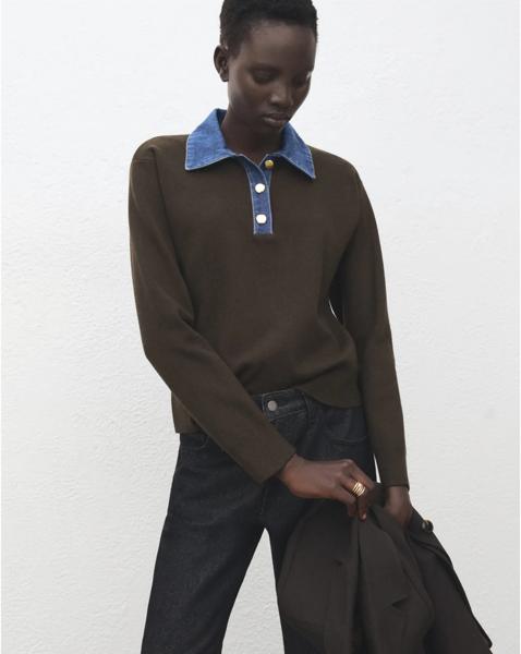 Mango Sweater With Denim Collar