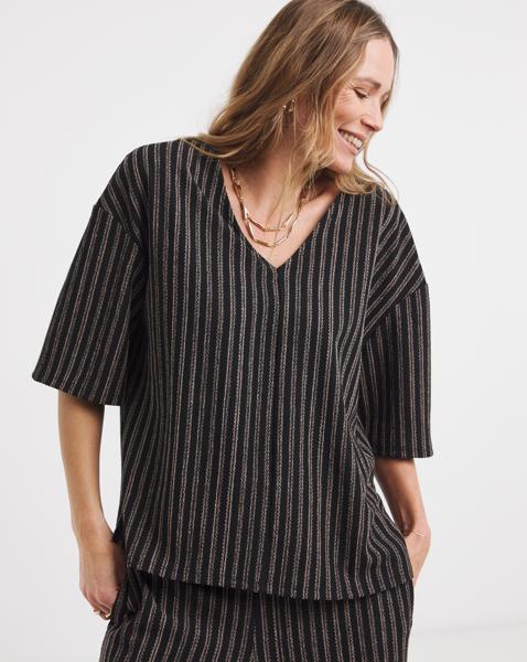 Textured Stripe Half Sleeve Top