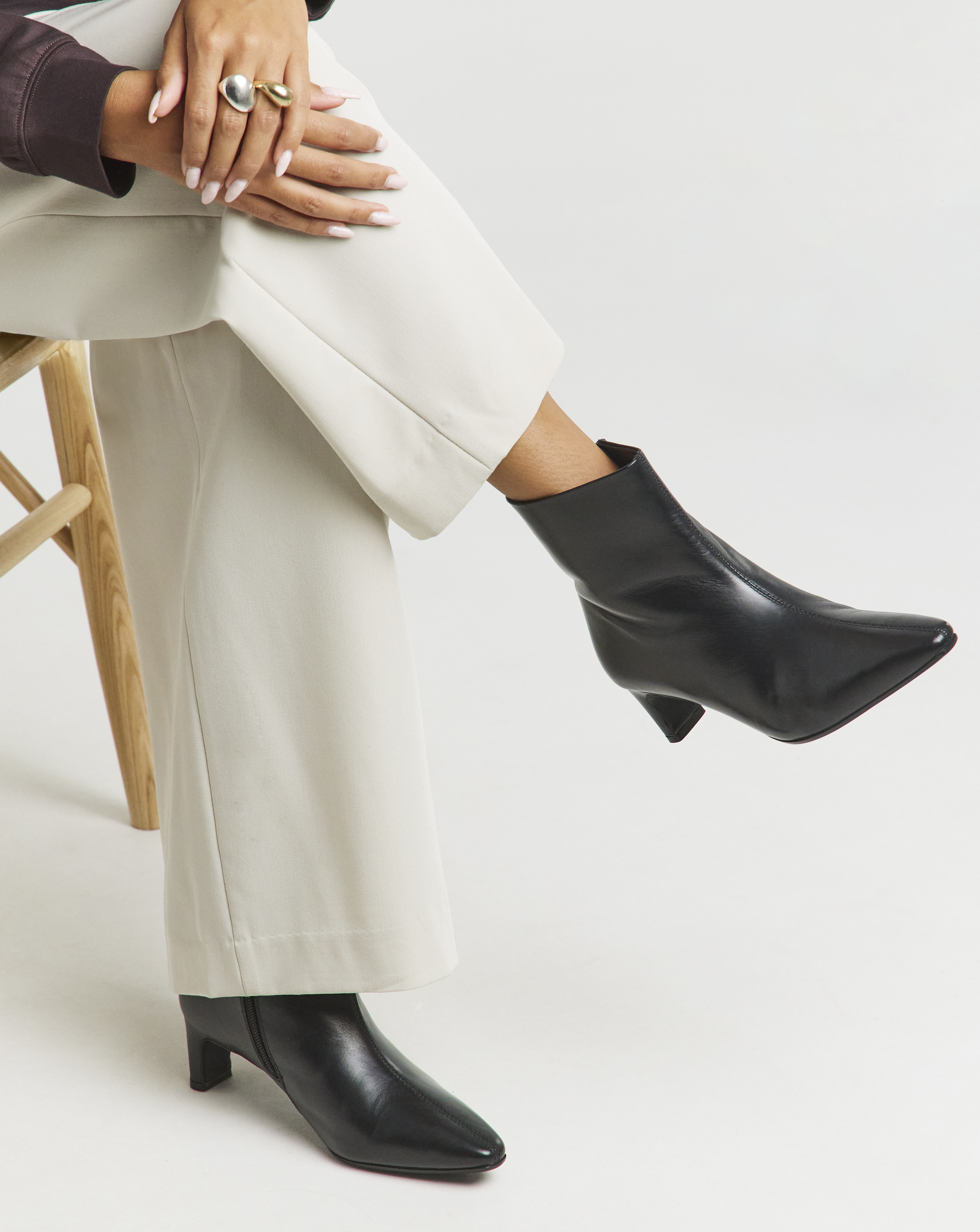 Leather Kitten Heel Ankle Boot Ex Wide