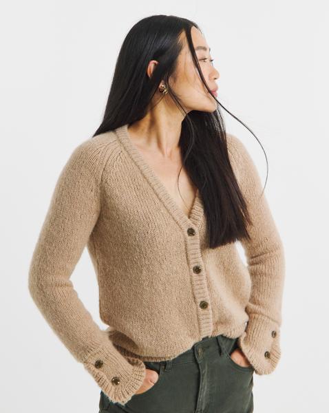 FRILL SLEEVE FLUFFY YARN CARDIGAN