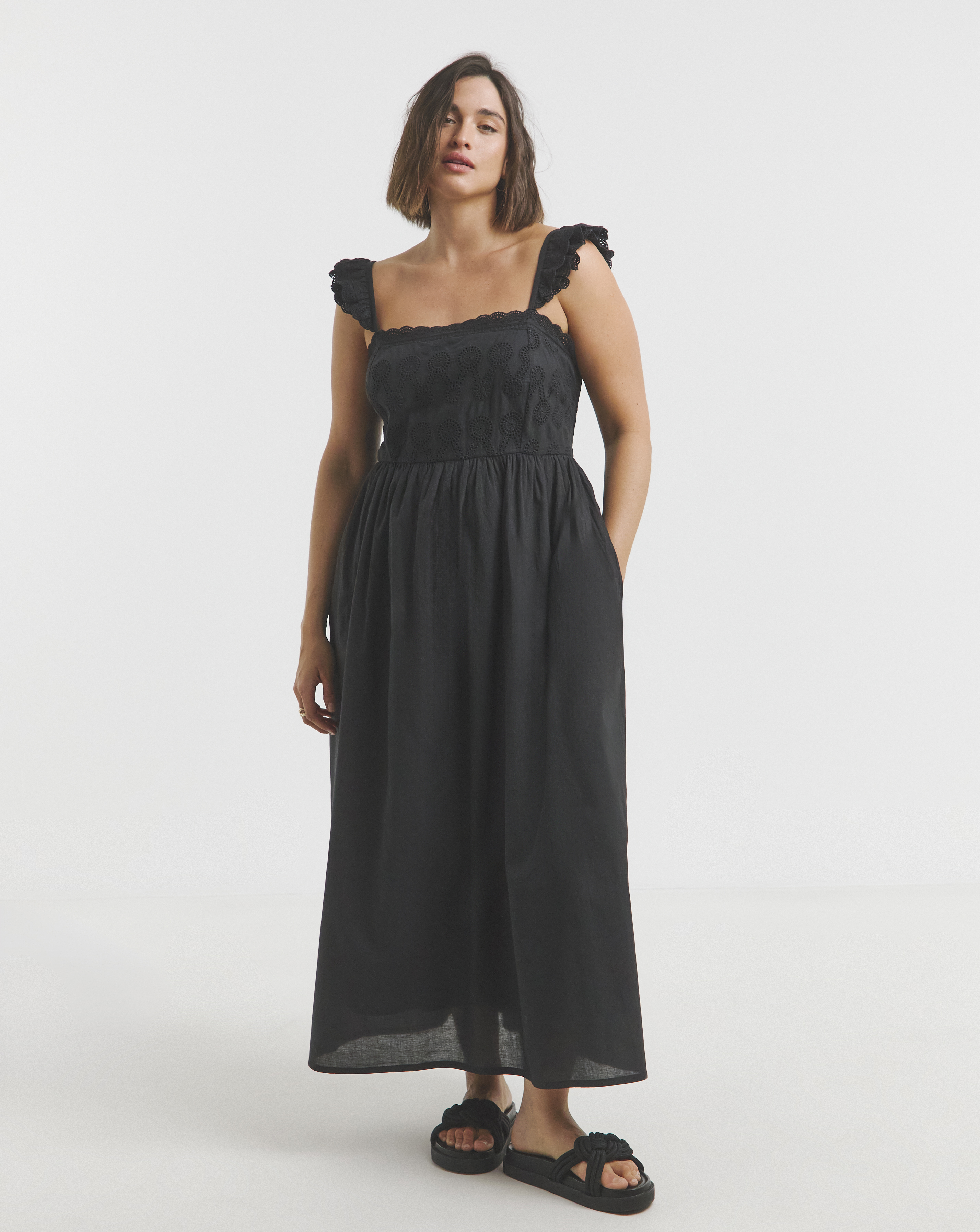Simply Be - Women's Black Broderie Detail Midi Dress - Size 18 - Black