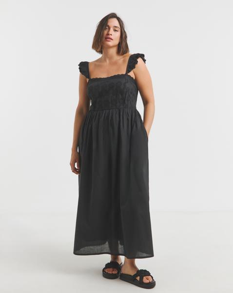 Black Broderie Detail Midi Dress