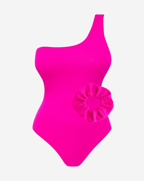 Pink - Women's - Crinkle Swimsuit And Scrunchie - Size 20