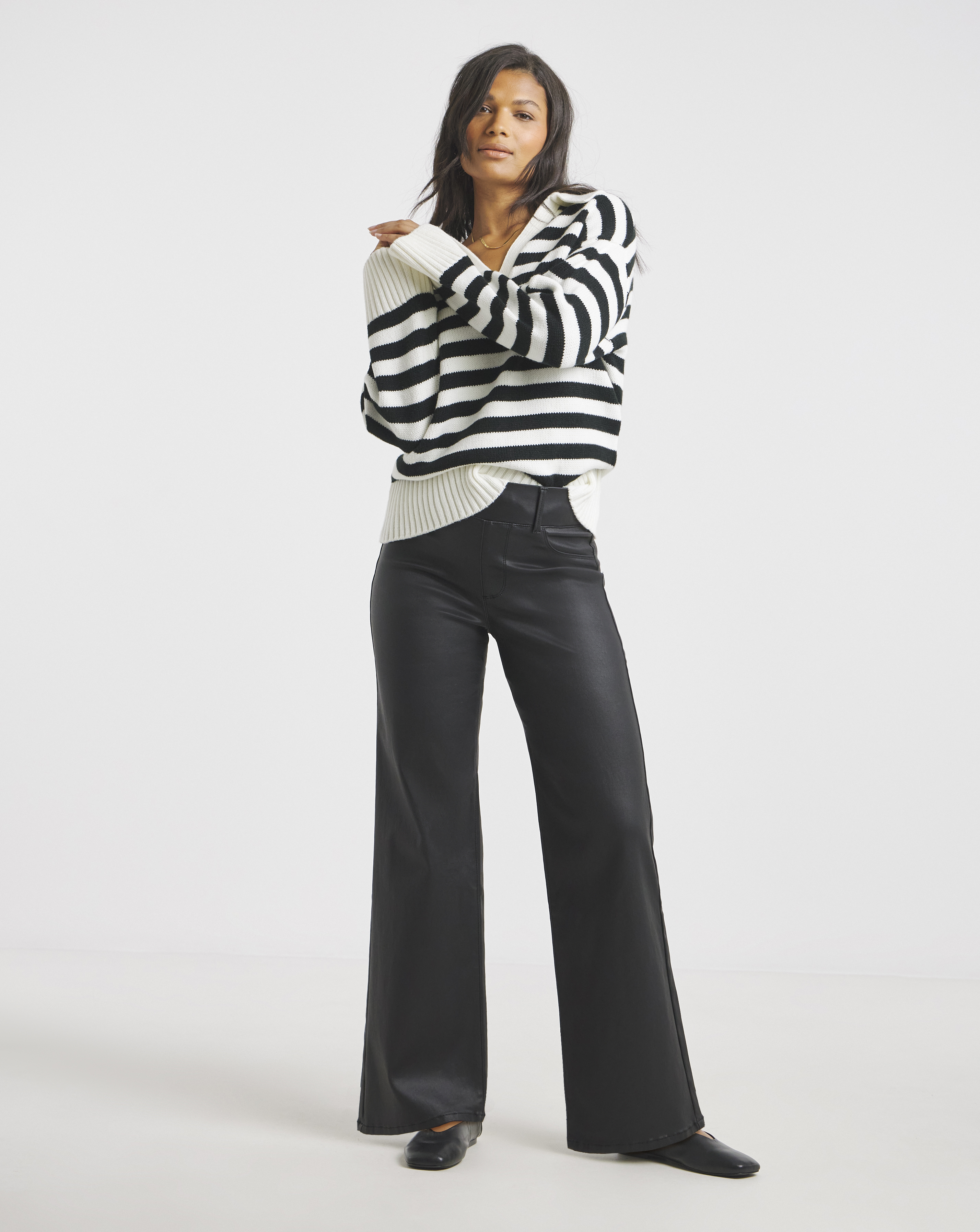 Black Coated Wide Leg Jeggings