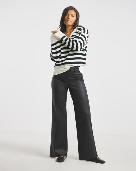 Black Coated Wide Leg Jeggings