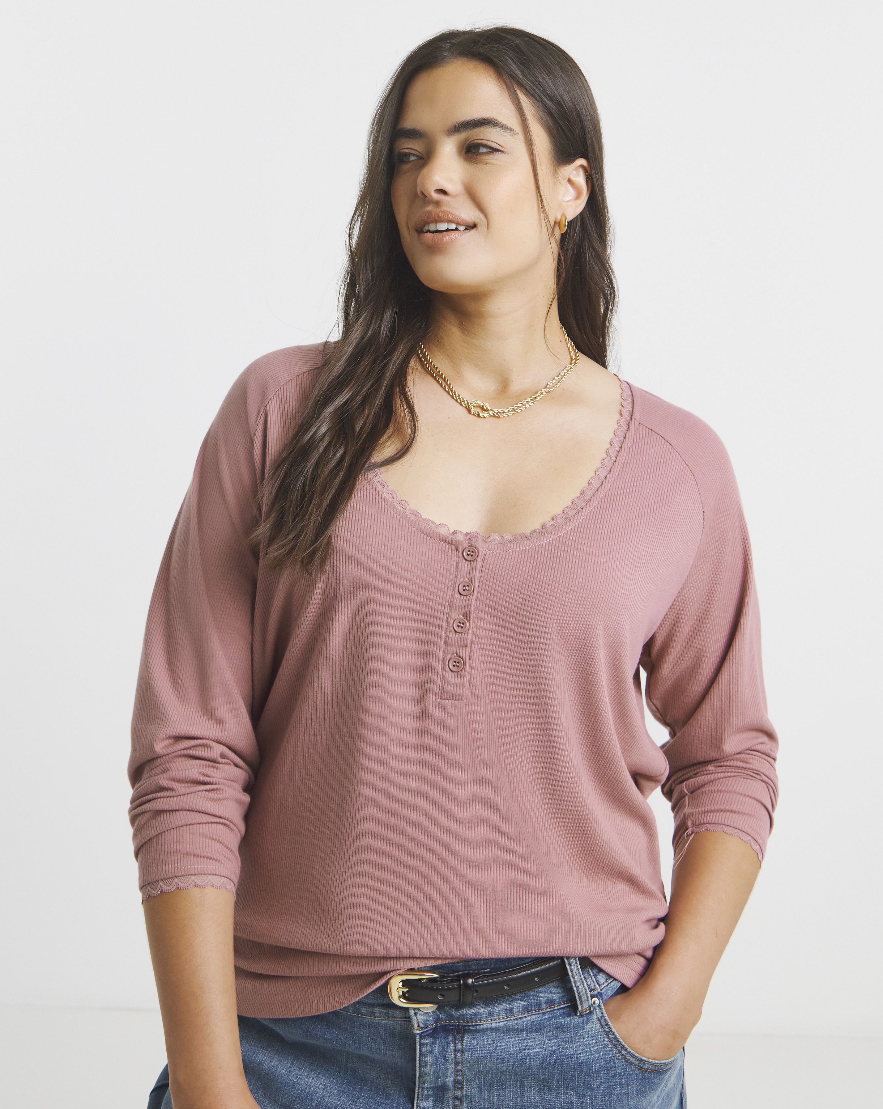 Lace Trim & Rib Top