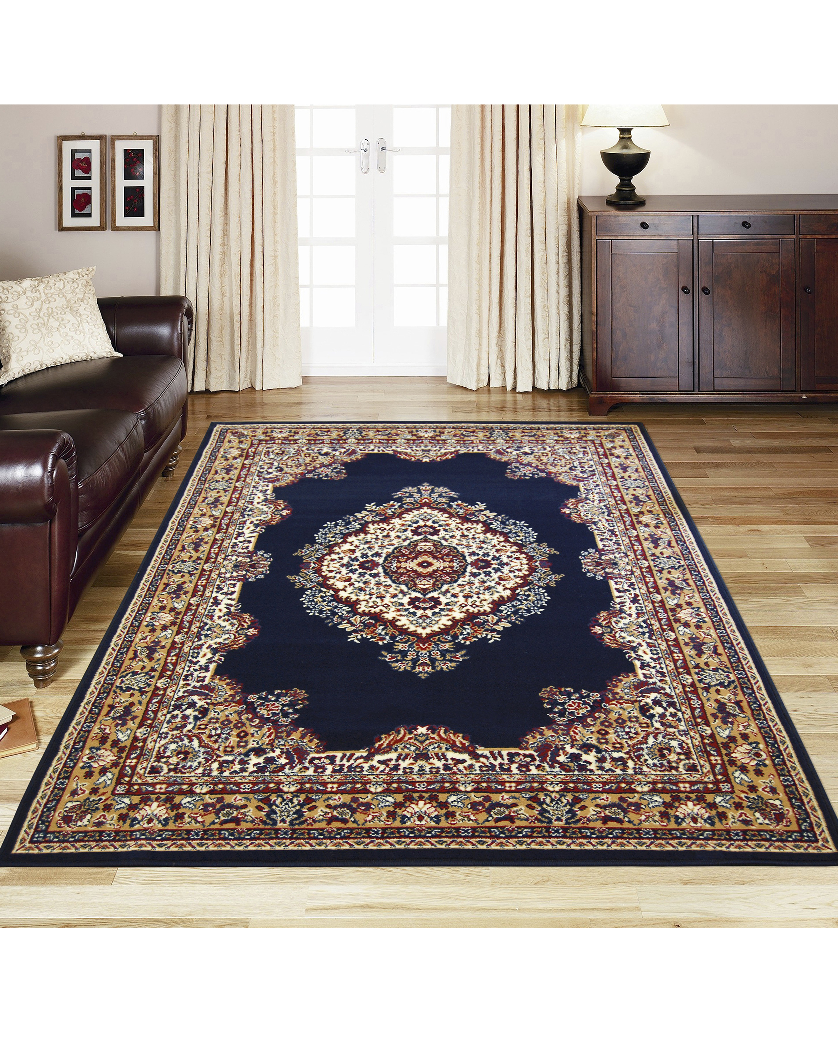 Homemaker Navy Traditional Medallion Woven Rug 80X150