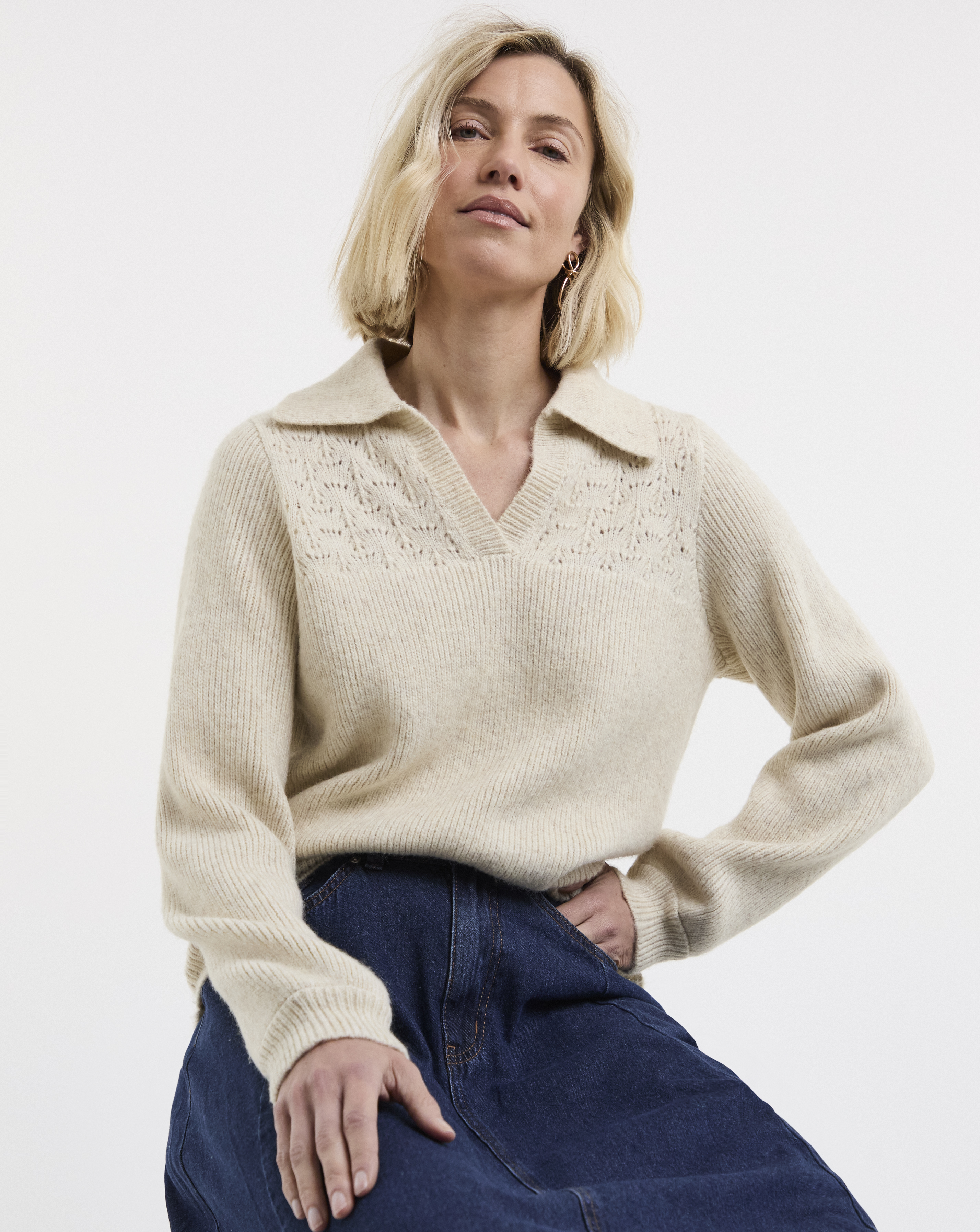 Pointelle Henley Knit Jumper