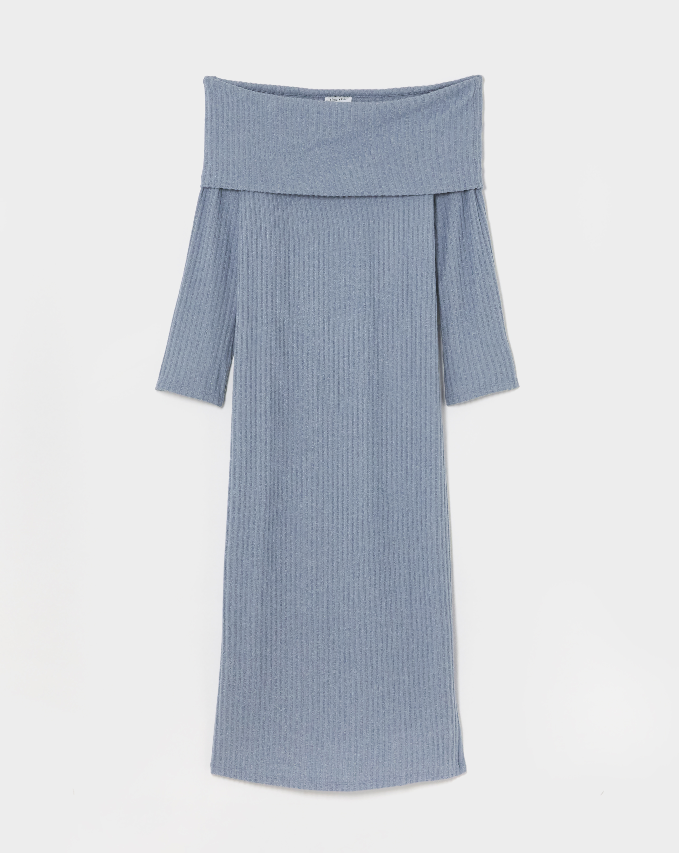 Simply Be - Women's Blue Cosy Rib Bardot Maxi Dress - Size 20 - Blue - 71% Viscose 26% Polyester 3% Elastane