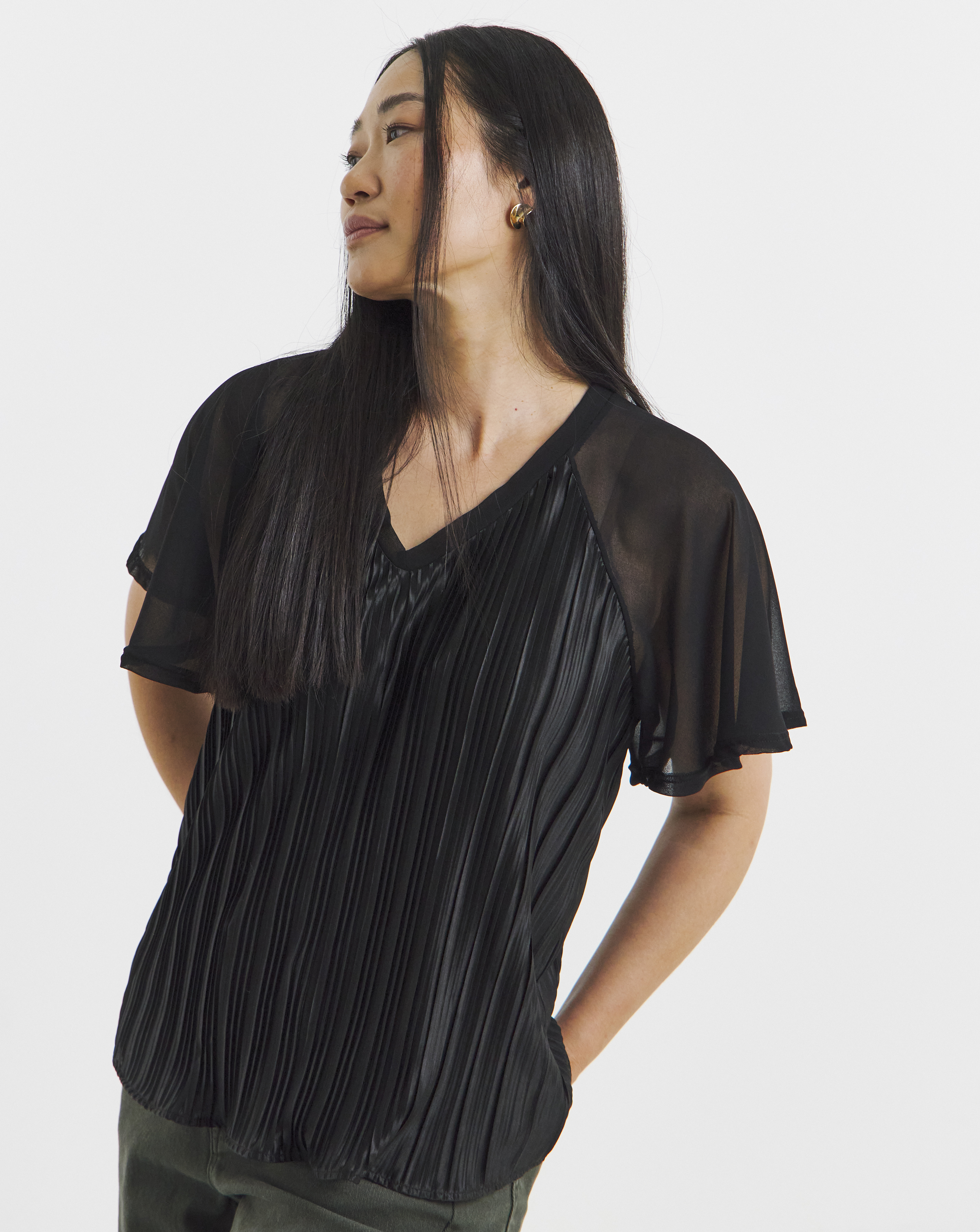 Longline Pleated Angel Sleeve Top