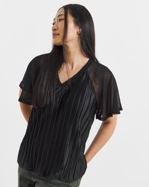 Longline Pleated Angel Sleeve Top